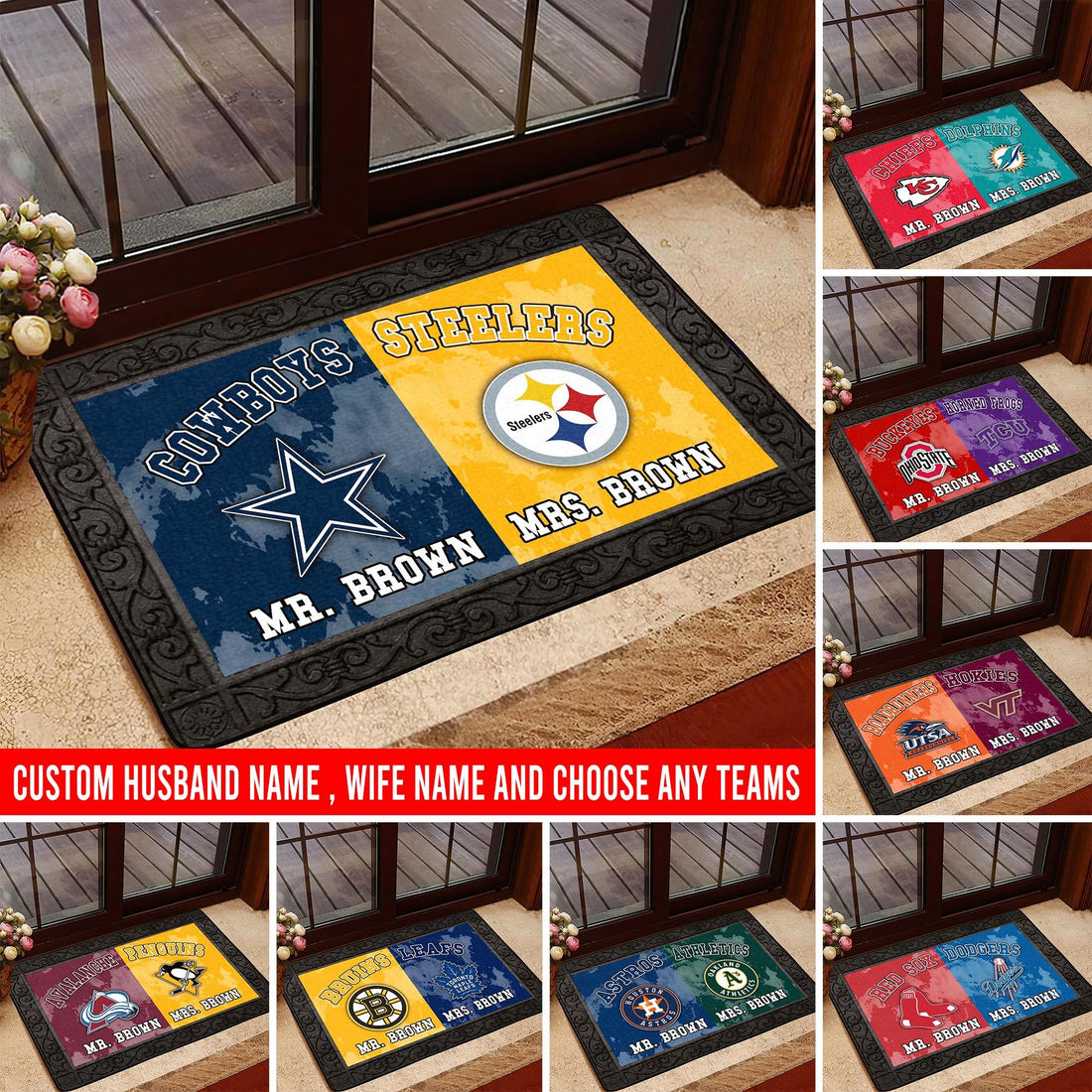 House Divided Doormat Personalized Your Name And Team, Sport Doormat, Gifts For Sport Fan