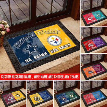 House Divided Doormat Personalized Your Name And Team, Sport Doormat, Gifts For Sport Fan