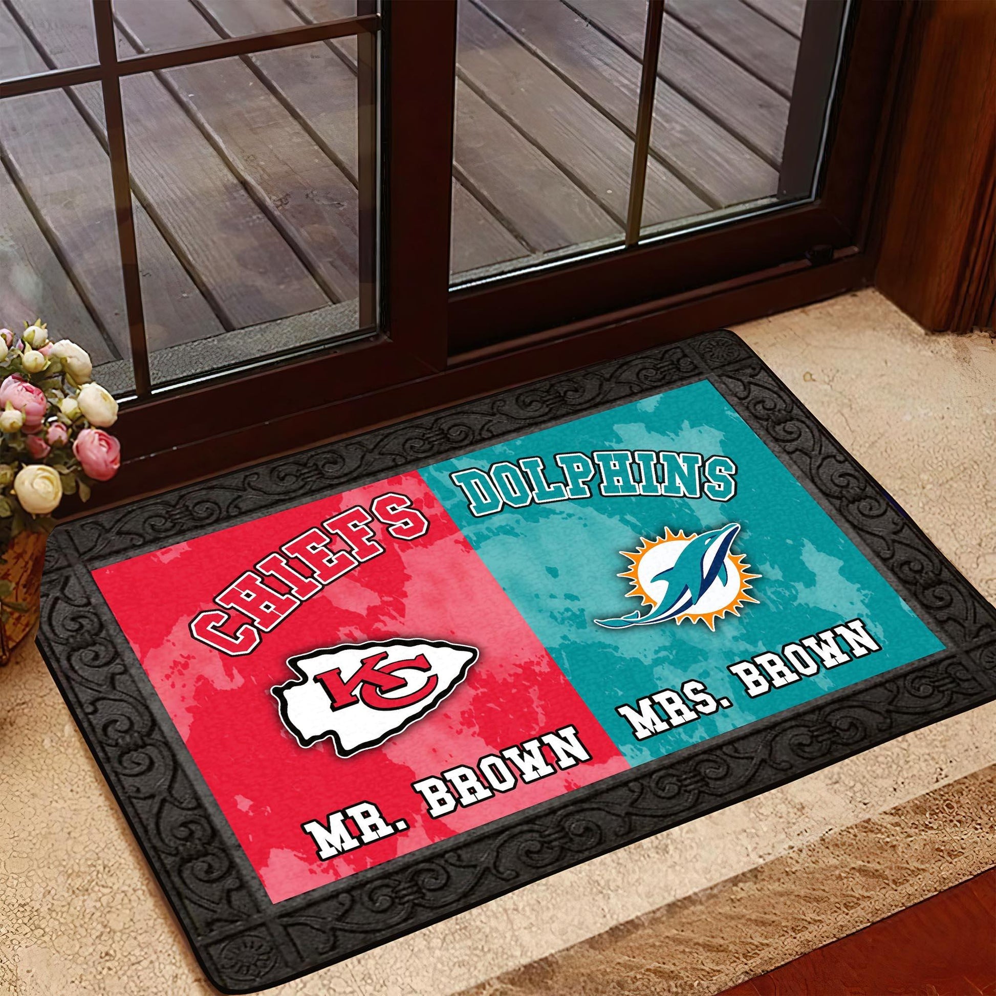 House Divided Doormat Personalized Your Name And Team, Sport Doormat, Gifts For Sport Fan