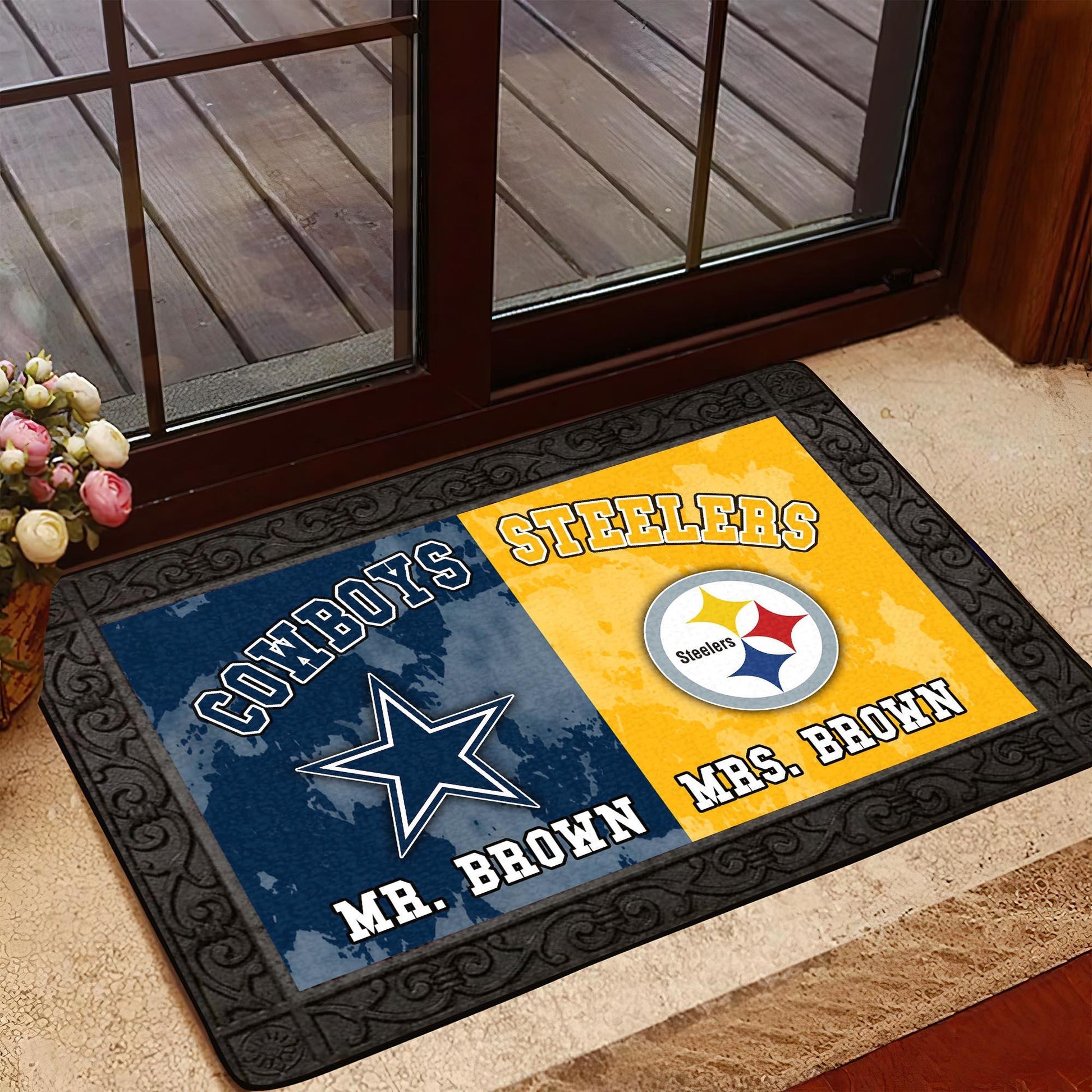 House Divided Doormat Personalized Your Name And Team, Sport Doormat, Gifts For Sport Fan