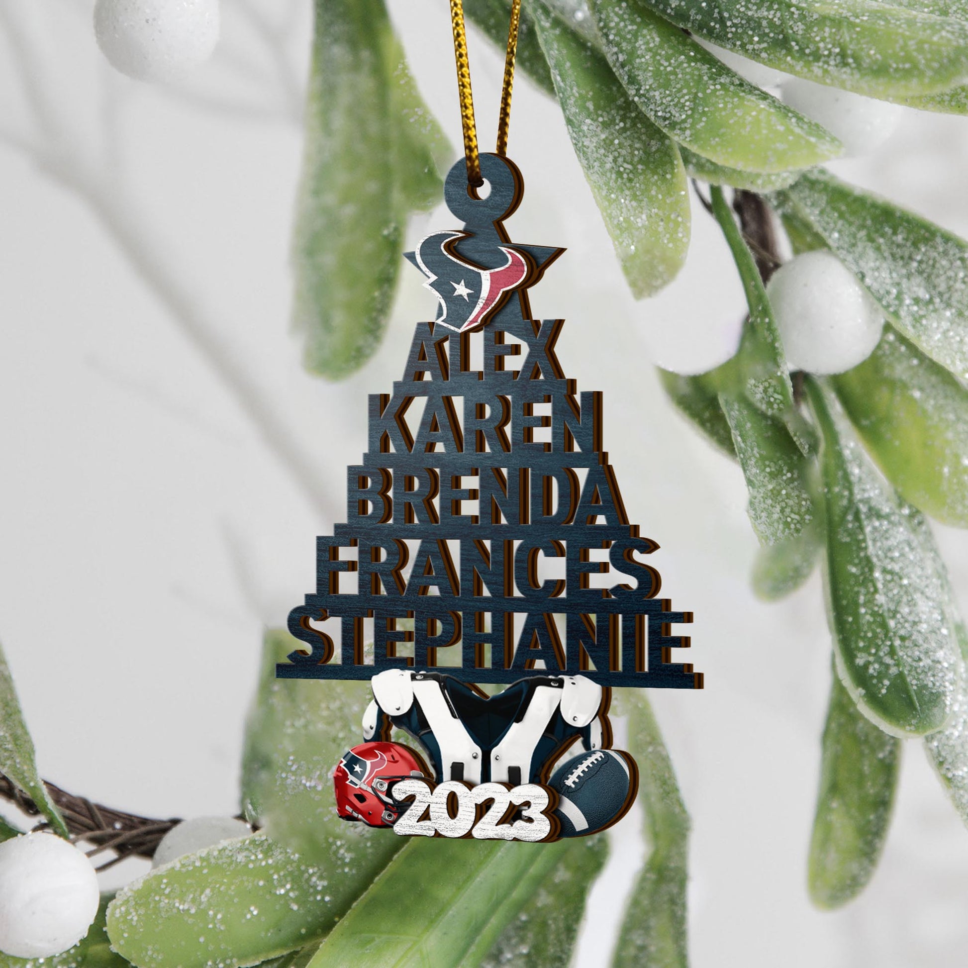 Houston Texans 2 Layered Piece Wooden Ornament Custom Names And Choose Number Of Names, Sport Team And Christmas Tree Ornament ETRG-52211