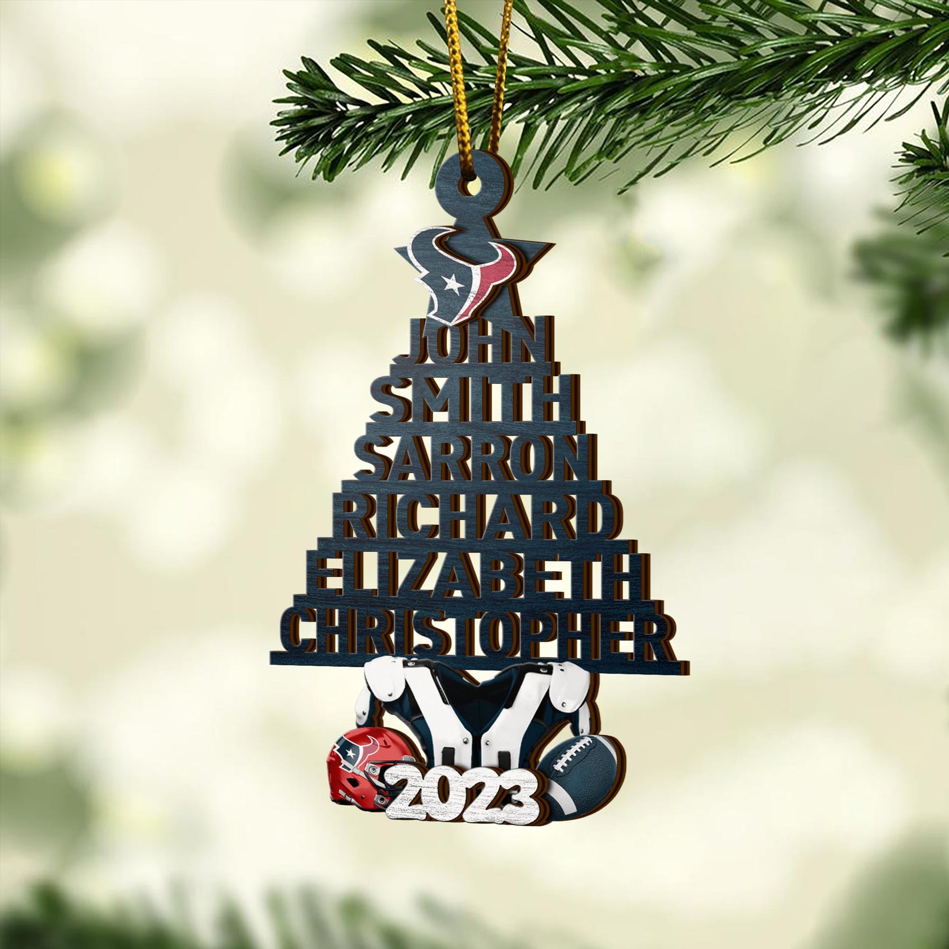 Houston Texans 2 Layered Piece Wooden Ornament Custom Names And Choose Number Of Names, Sport Team And Christmas Tree Ornament ETRG-52211