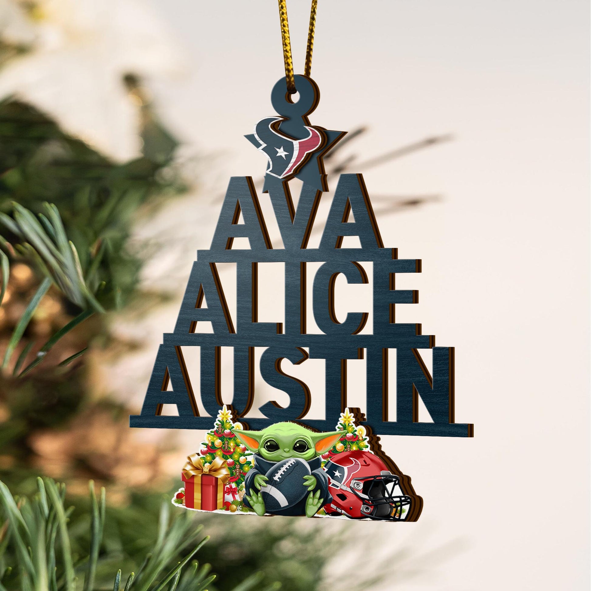 Houston Texans 2 Layered Piece Wooden Ornament Custom Your Name And Choose Your Number Of Names, Sport Home Decor, Ornament For Sport Lovers ETRG-52190