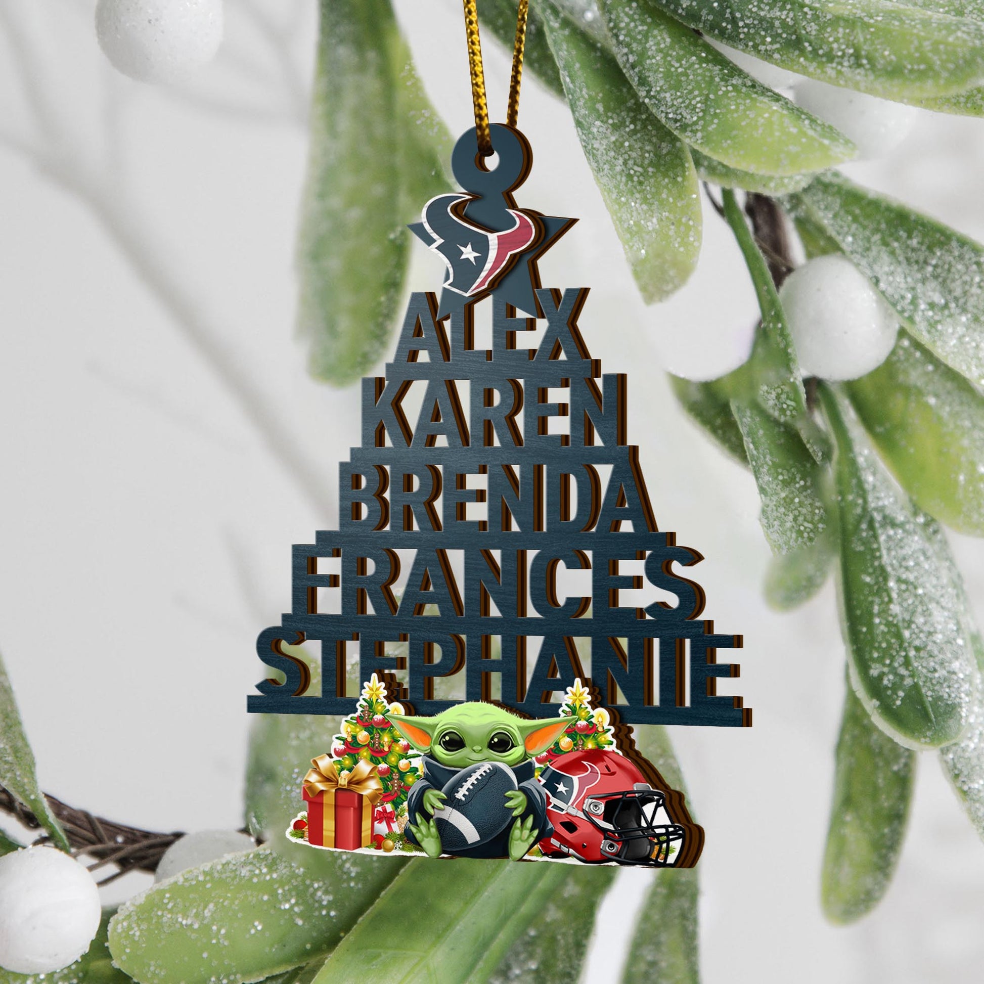 Houston Texans 2 Layered Piece Wooden Ornament Custom Your Name And Choose Your Number Of Names, Sport Home Decor, Ornament For Sport Lovers ETRG-52190