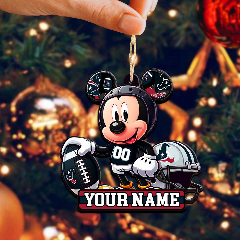 Houston Texans 2 Layered Wooden Ornament Personalized Your Name, Football Team And MK Mouse Ornament, Football Lover Gifts ETHY-52624
