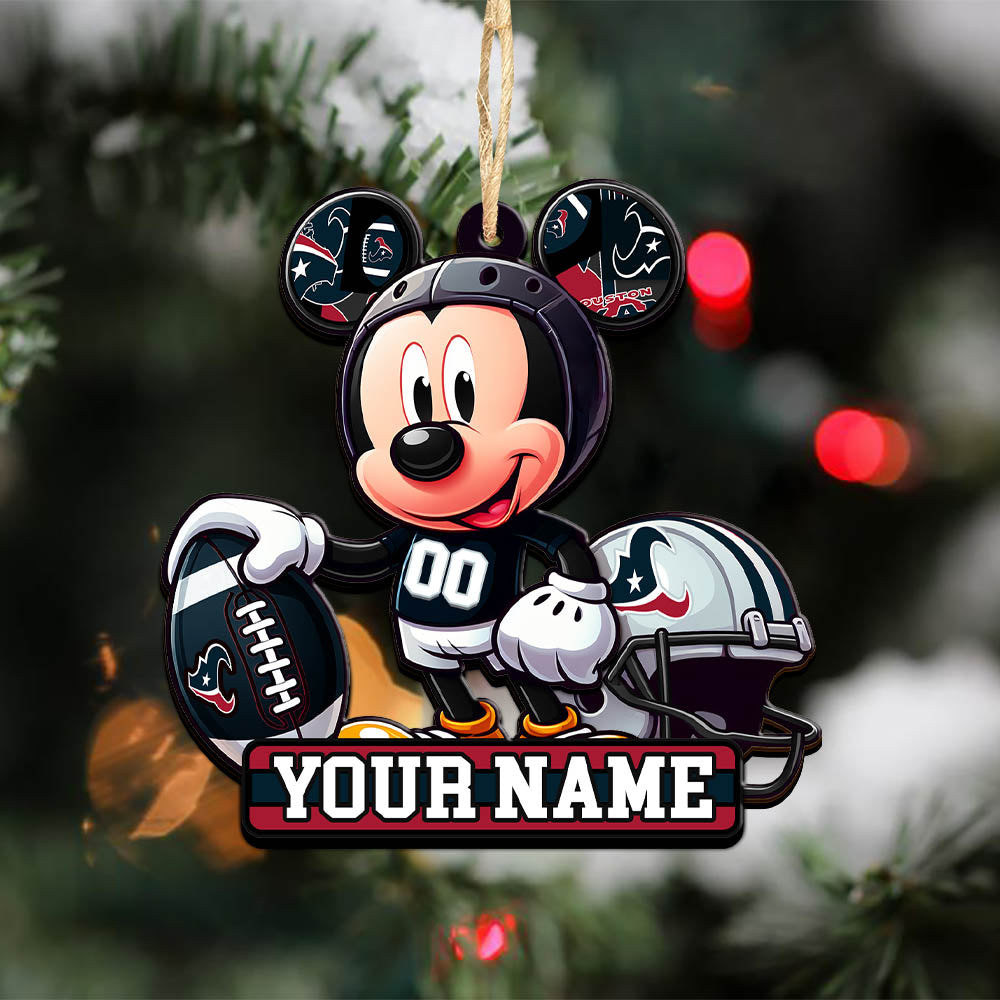 Houston Texans 2 Layered Wooden Ornament Personalized Your Name, Football Team And MK Mouse Ornament, Football Lover Gifts ETHY-52624