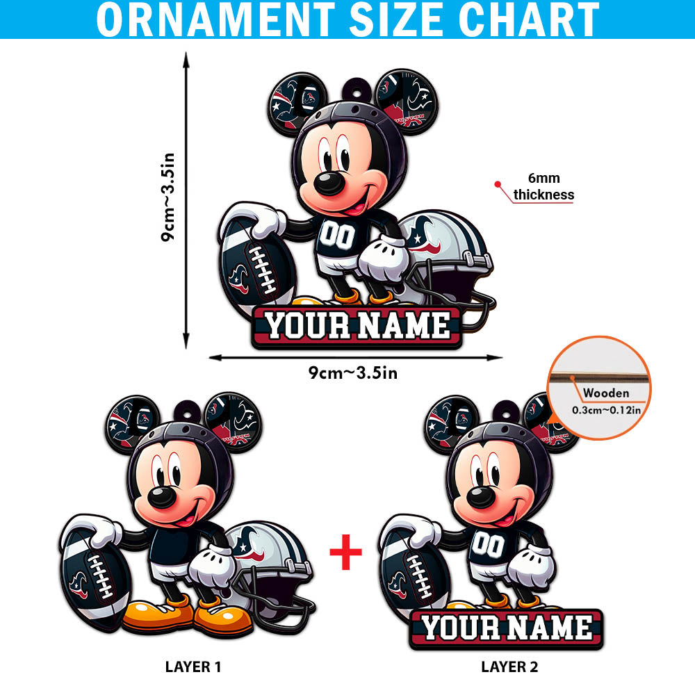 Houston Texans 2 Layered Wooden Ornament Personalized Your Name, Football Team And MK Mouse Ornament, Football Lover Gifts ETHY-52624