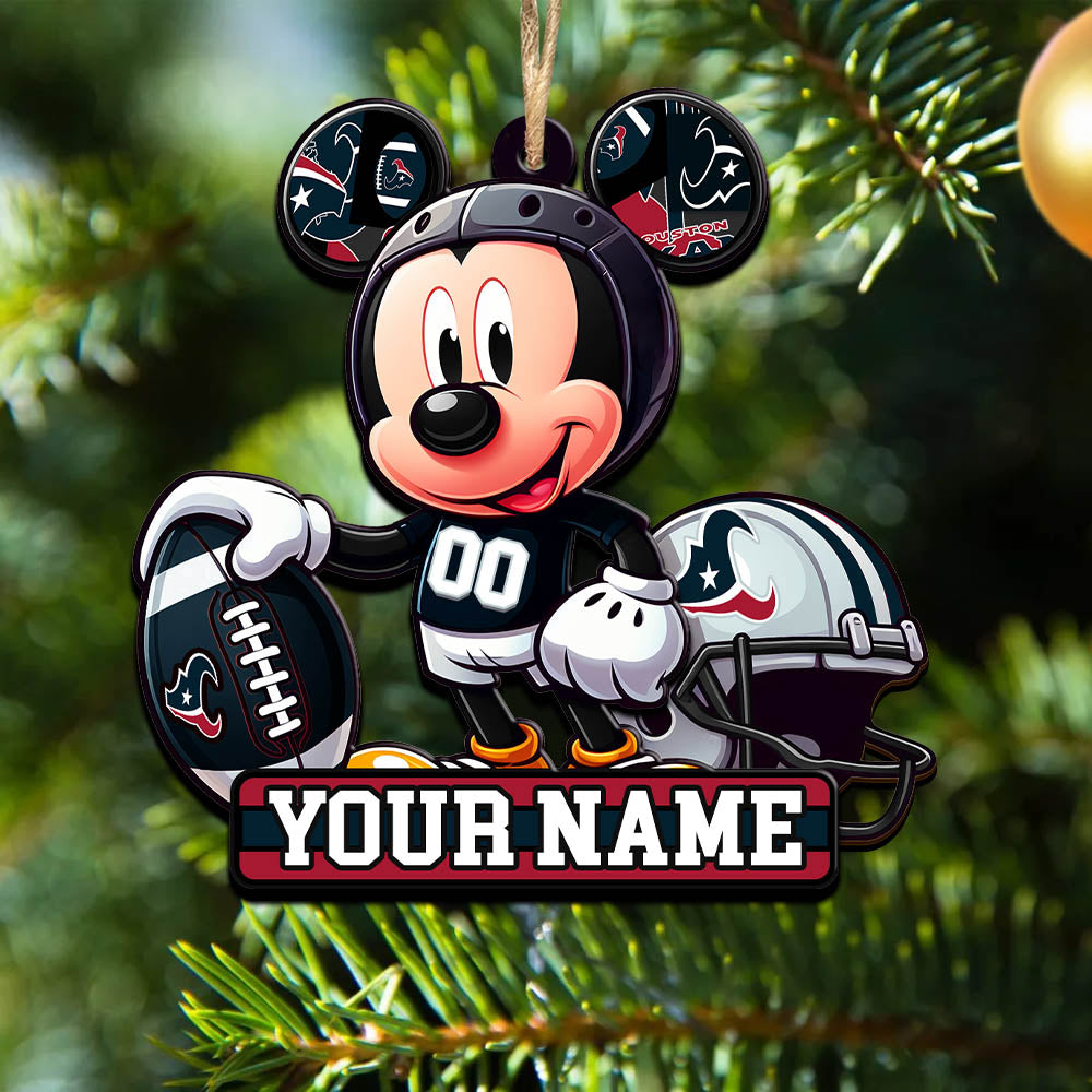 Houston Texans 2 Layered Wooden Ornament Personalized Your Name, Football Team And MK Mouse Ornament, Football Lover Gifts ETHY-52624