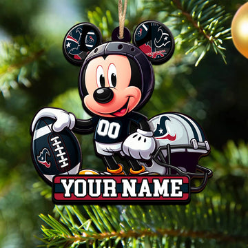 Houston Texans 2 Layered Wooden Ornament Personalized Your Name, Football Team And MK Mouse Ornament, Football Lover Gifts ETHY-52624