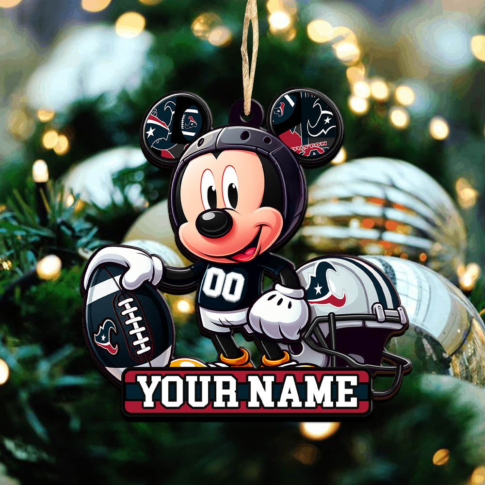 Houston Texans 2 Layered Wooden Ornament Personalized Your Name, Football Team And MK Mouse Ornament, Football Lover Gifts ETHY-52624