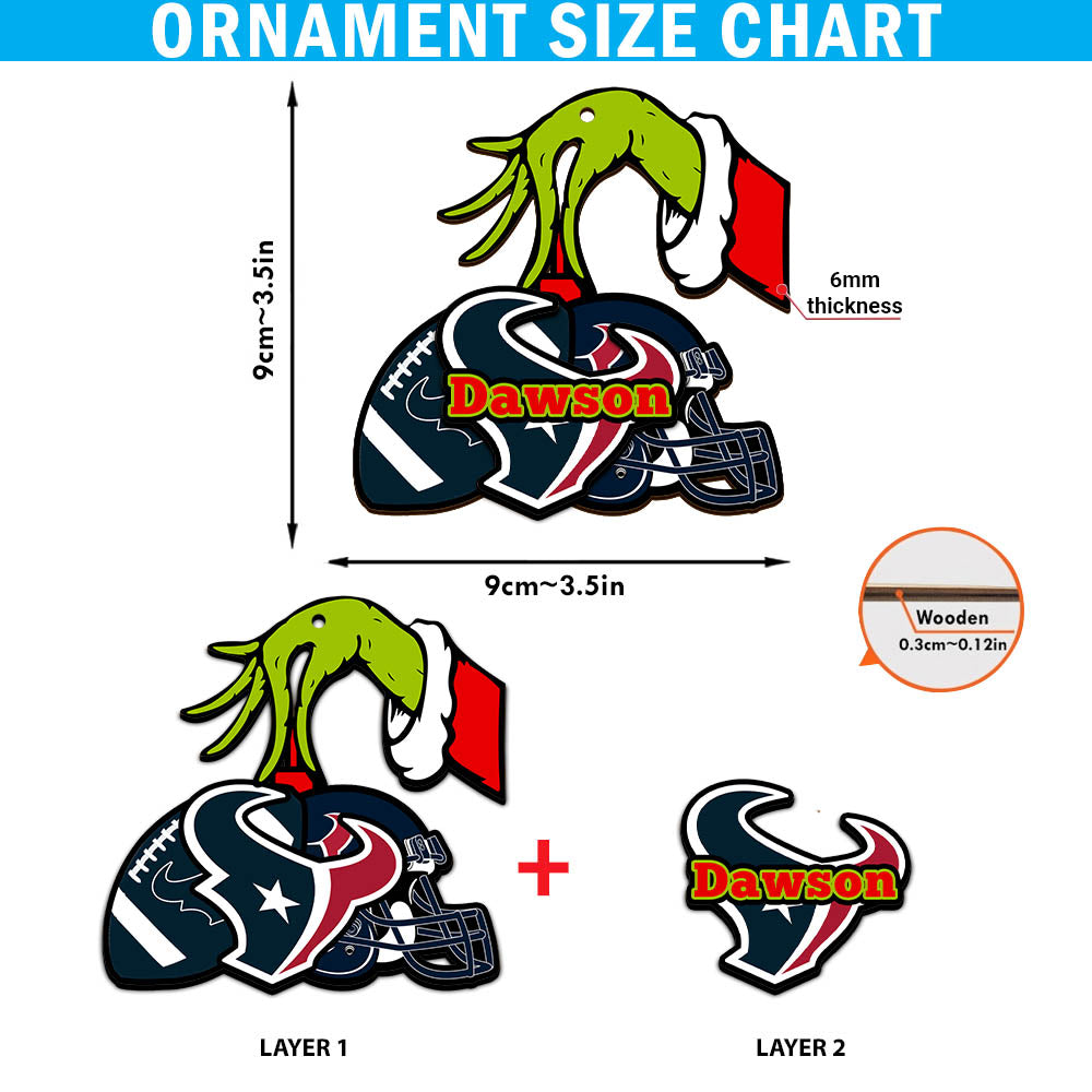 Houston Texans 2 Layered Wooden Ornament Personalized Your Name, GR And American Football Team Ornament, Football Lover Gifts, Hanging Decorations ETHY-52254