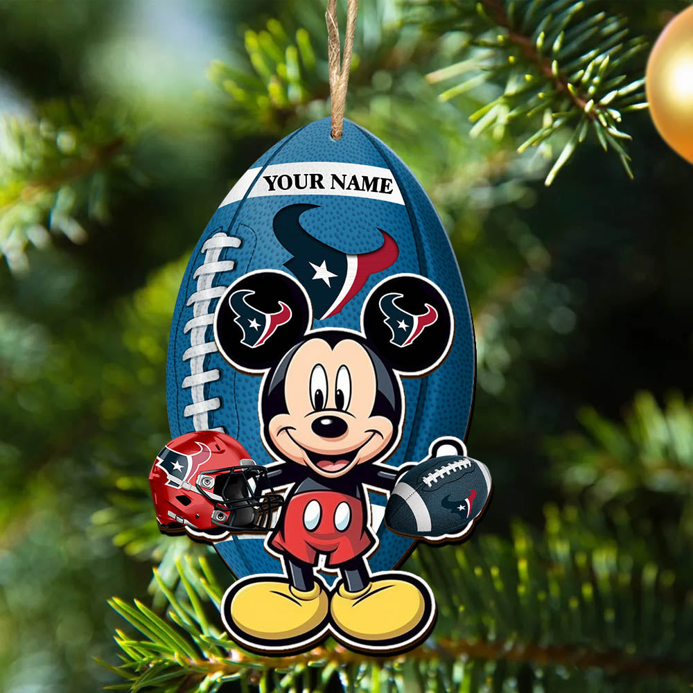 Houston Texans 2 Layered Wooden Ornament Personalized Your Name, MK Mouse And Sport Team Ornament, Sport Gifts, Sport Decorations ETHY-52118
