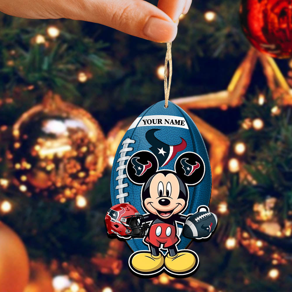 Houston Texans 2 Layered Wooden Ornament Personalized Your Name, MK Mouse And Sport Team Ornament, Sport Gifts, Sport Decorations ETHY-52118