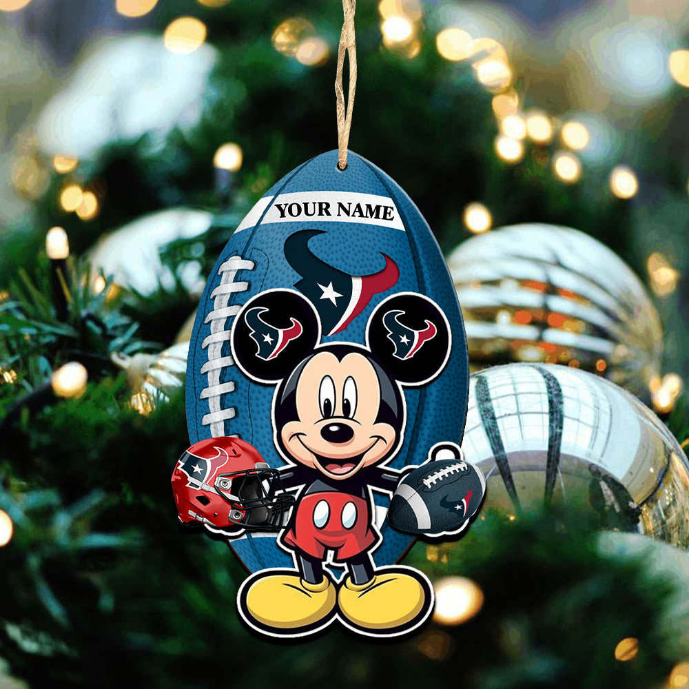 Houston Texans 2 Layered Wooden Ornament Personalized Your Name, MK Mouse And Sport Team Ornament, Sport Gifts, Sport Decorations ETHY-52118