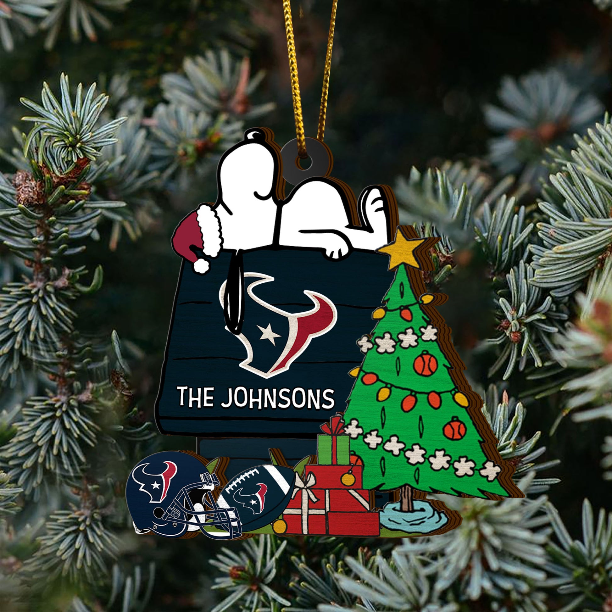 Houston Texans 3 Layered Piece Wooden Ornament Custom Name, Sport Team And SN Ornament, Sport Gifts ETRG-52222