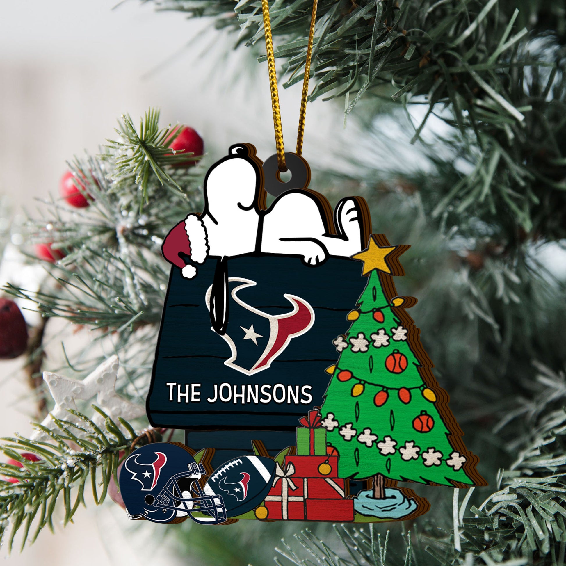 Houston Texans 3 Layered Piece Wooden Ornament Custom Name, Sport Team And SN Ornament, Sport Gifts ETRG-52222