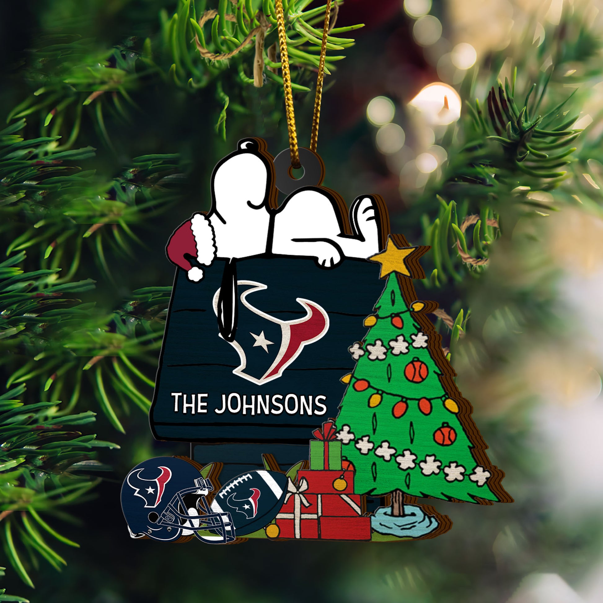 Houston Texans 3 Layered Piece Wooden Ornament Custom Name, Sport Team And SN Ornament, Sport Gifts ETRG-52222