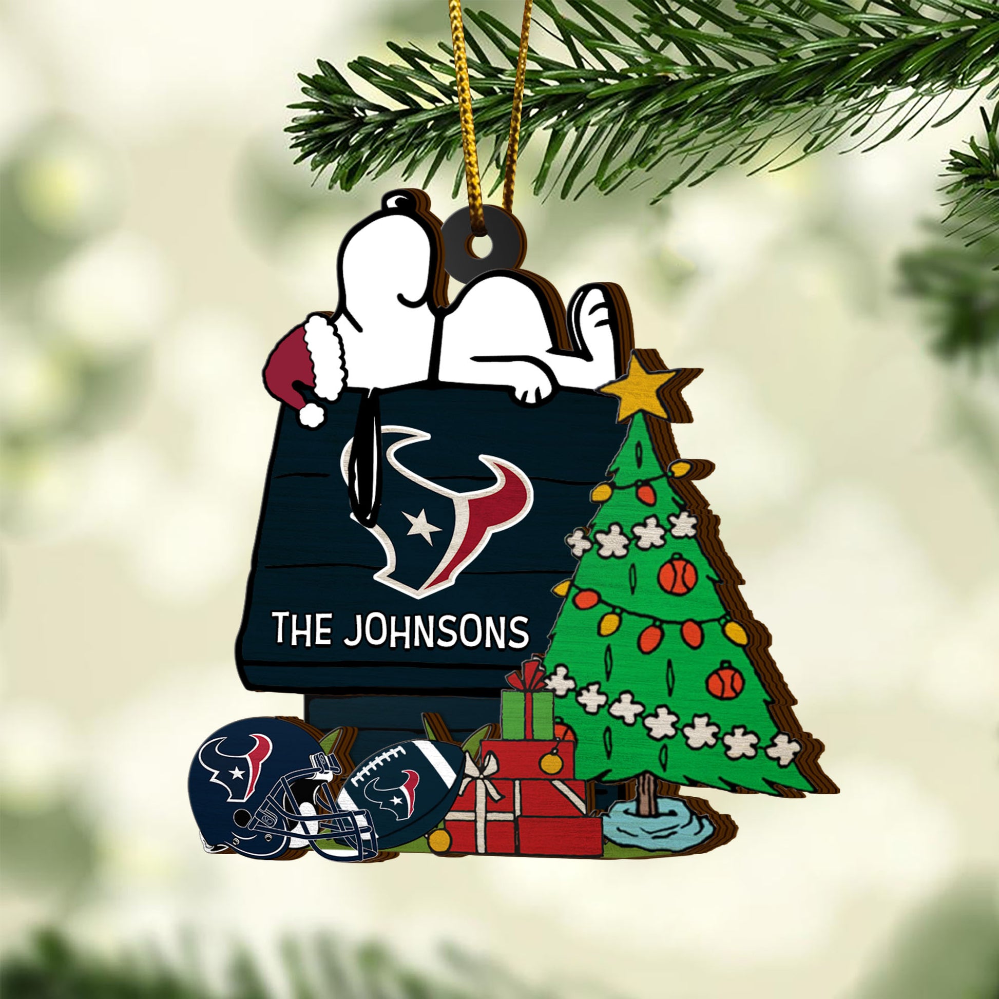 Houston Texans 3 Layered Piece Wooden Ornament Custom Name, Sport Team And SN Ornament, Sport Gifts ETRG-52222