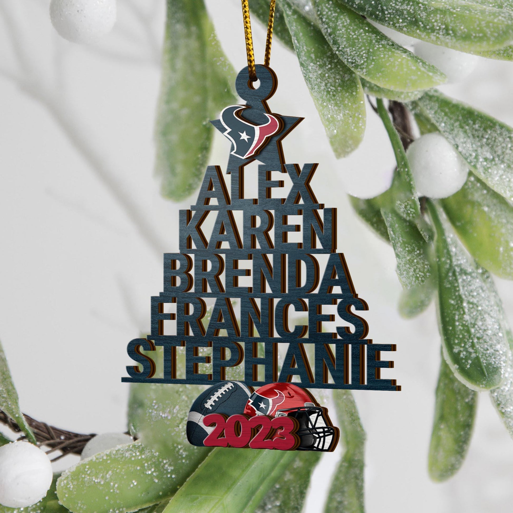 Houston Texans 3 Layered Piece Wooden Ornament Custom Names And Choose Number Of Names, Sport Team And Christmas Tree Ornament, Sport Gifts ETRG-51794