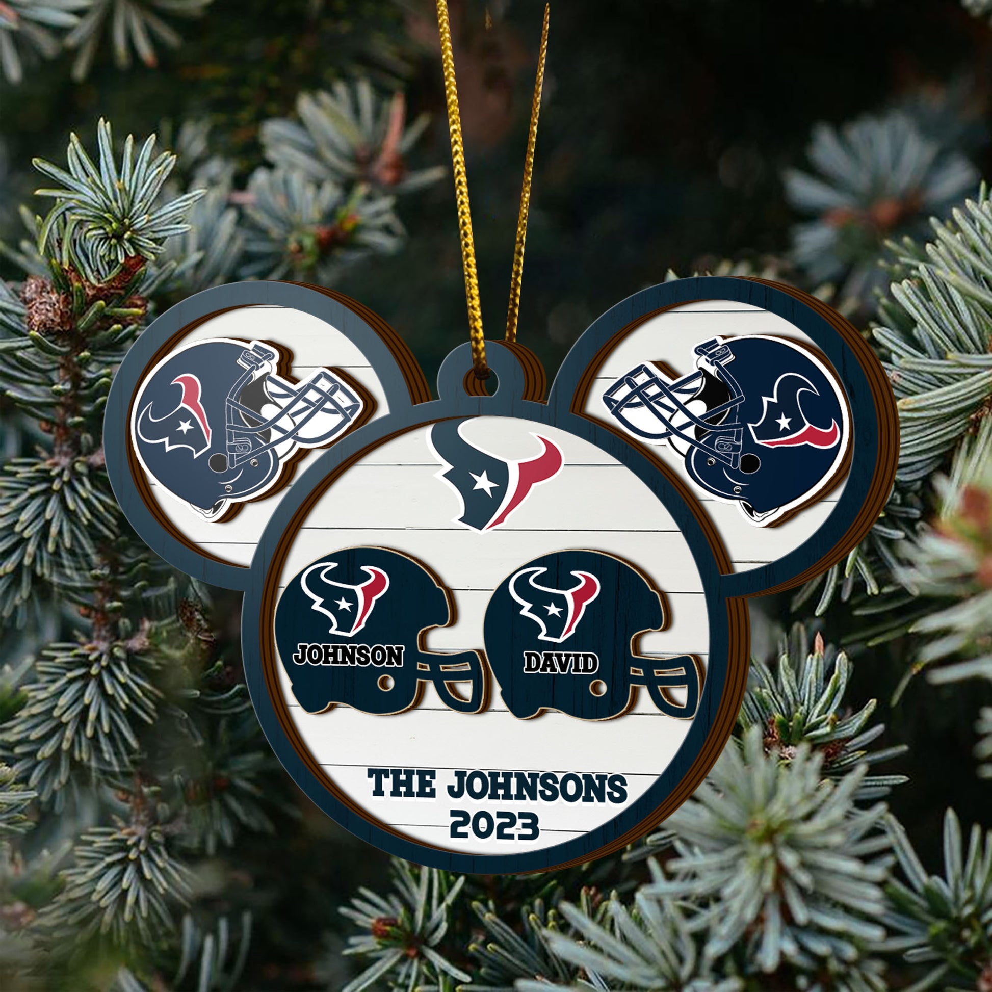 Houston Texans 3 Layered Piece Wooden Ornament Custom Your Family Name And Choose Your Number Of Names, Sport Decorations, Ornament For Sport Lover ETRG-52267