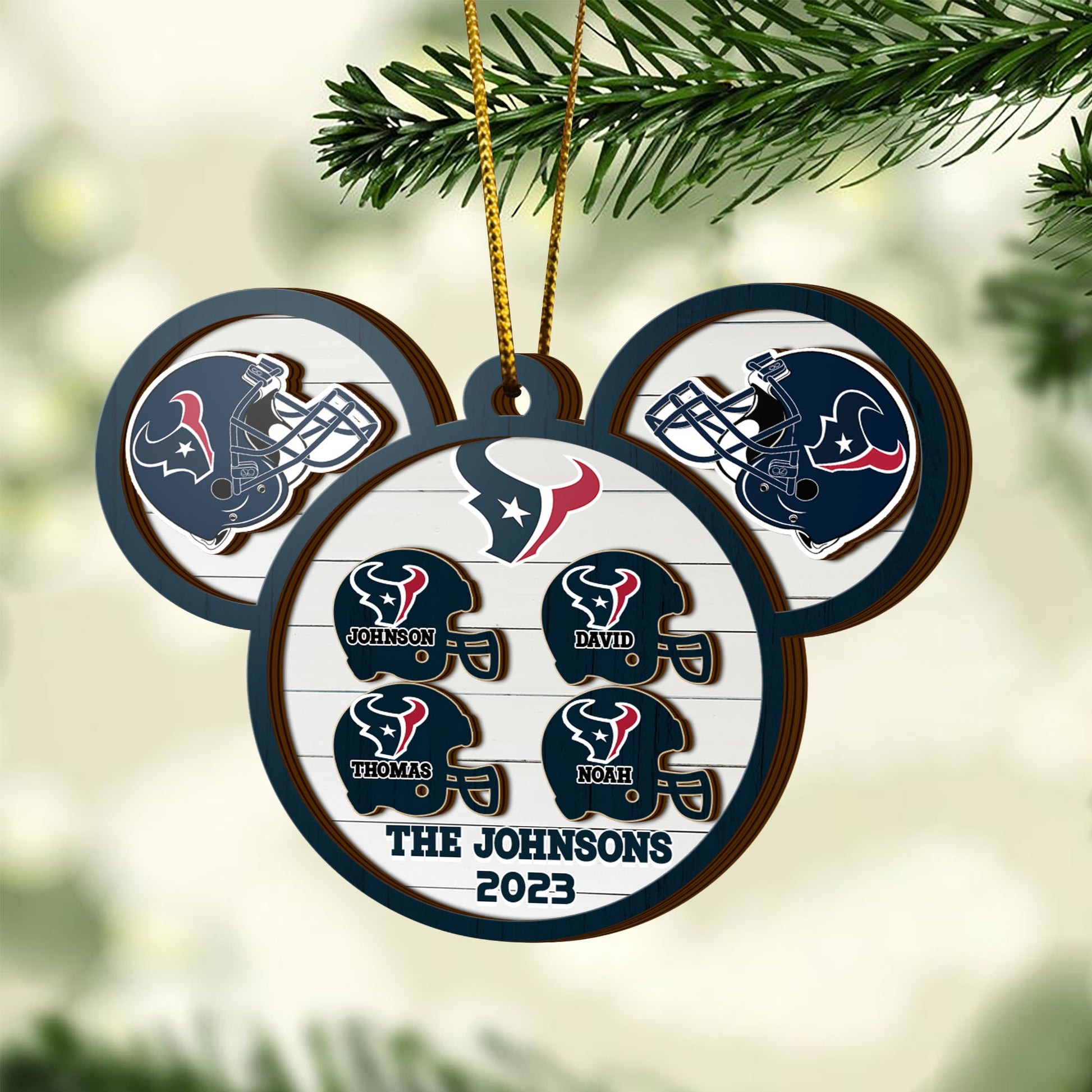 Houston Texans 3 Layered Piece Wooden Ornament Custom Your Family Name And Choose Your Number Of Names, Sport Decorations, Ornament For Sport Lover ETRG-52267