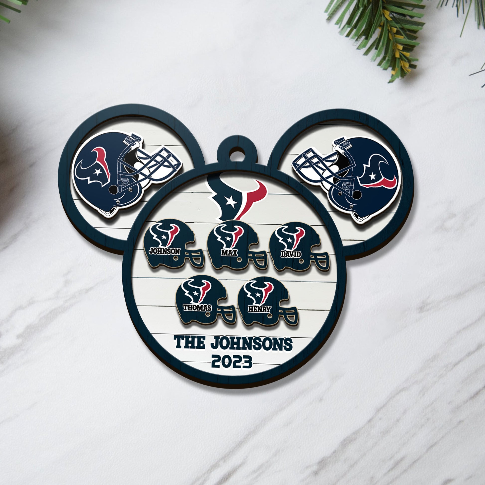 Houston Texans 3 Layered Piece Wooden Ornament Custom Your Family Name And Choose Your Number Of Names, Sport Decorations, Ornament For Sport Lover ETRG-52267