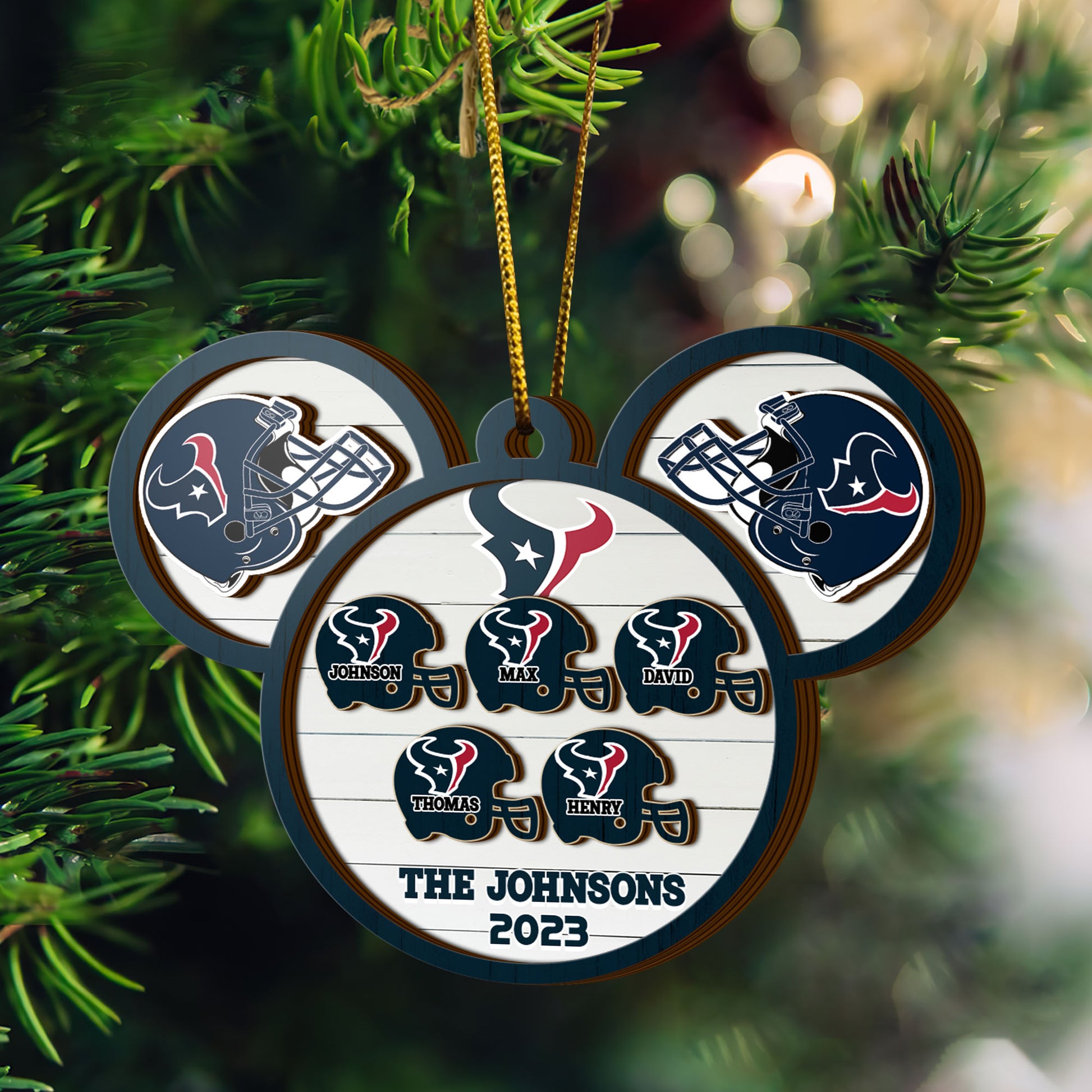 Houston Texans 3 Layered Piece Wooden Ornament Custom Your Family Name And Choose Your Number Of Names, Sport Decorations, Ornament For Sport Lover ETRG-52267
