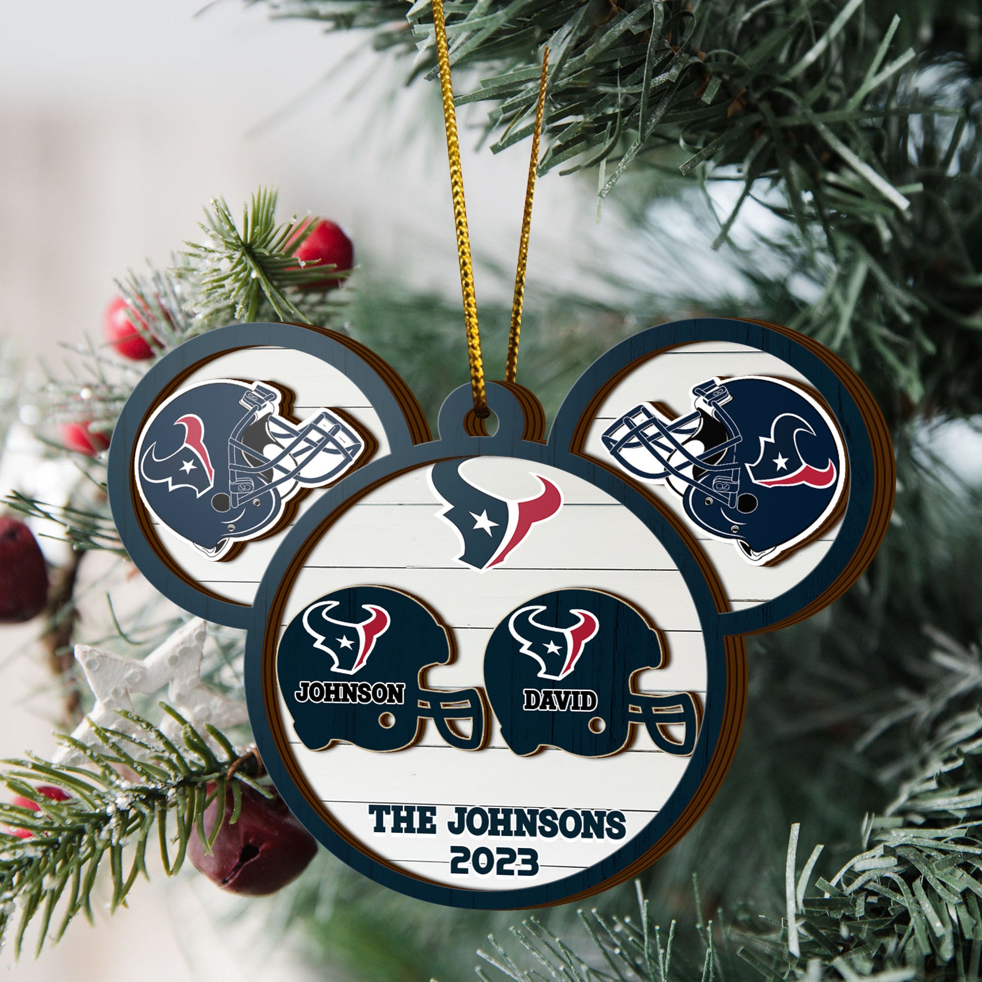 Houston Texans 3 Layered Piece Wooden Ornament Custom Your Family Name And Choose Your Number Of Names, Sport Decorations, Ornament For Sport Lover ETRG-52267