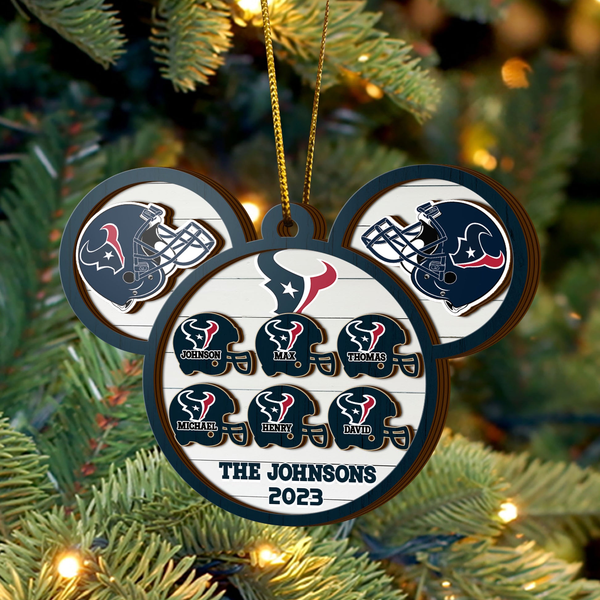 Houston Texans 3 Layered Piece Wooden Ornament Custom Your Family Name And Choose Your Number Of Names, Sport Decorations, Ornament For Sport Lover ETRG-52267