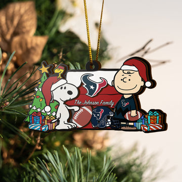 Houston Texans 3 Layered Piece Wooden Ornament Custom Your Family Name, SN And Charlie Brown Ornament, Gift For Sport Lovers, Sport Hanging Decorations EHIVM-52349