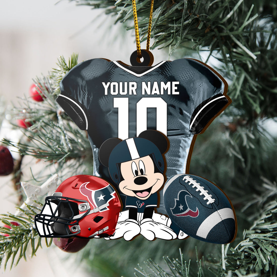 Houston Texans 3 Layered Piece Wooden Ornament Custom Your Name And Number, Sport Team And MK Ornament, Sport Ornament, Fan Gifts EHIVM-52178