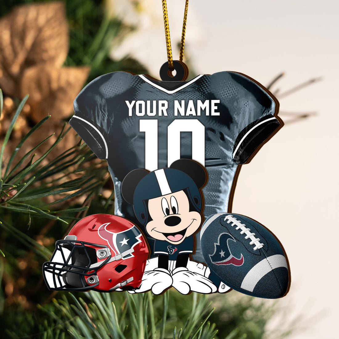 Houston Texans 3 Layered Piece Wooden Ornament Custom Your Name And Number, Sport Team And MK Ornament, Sport Ornament, Fan Gifts EHIVM-52178