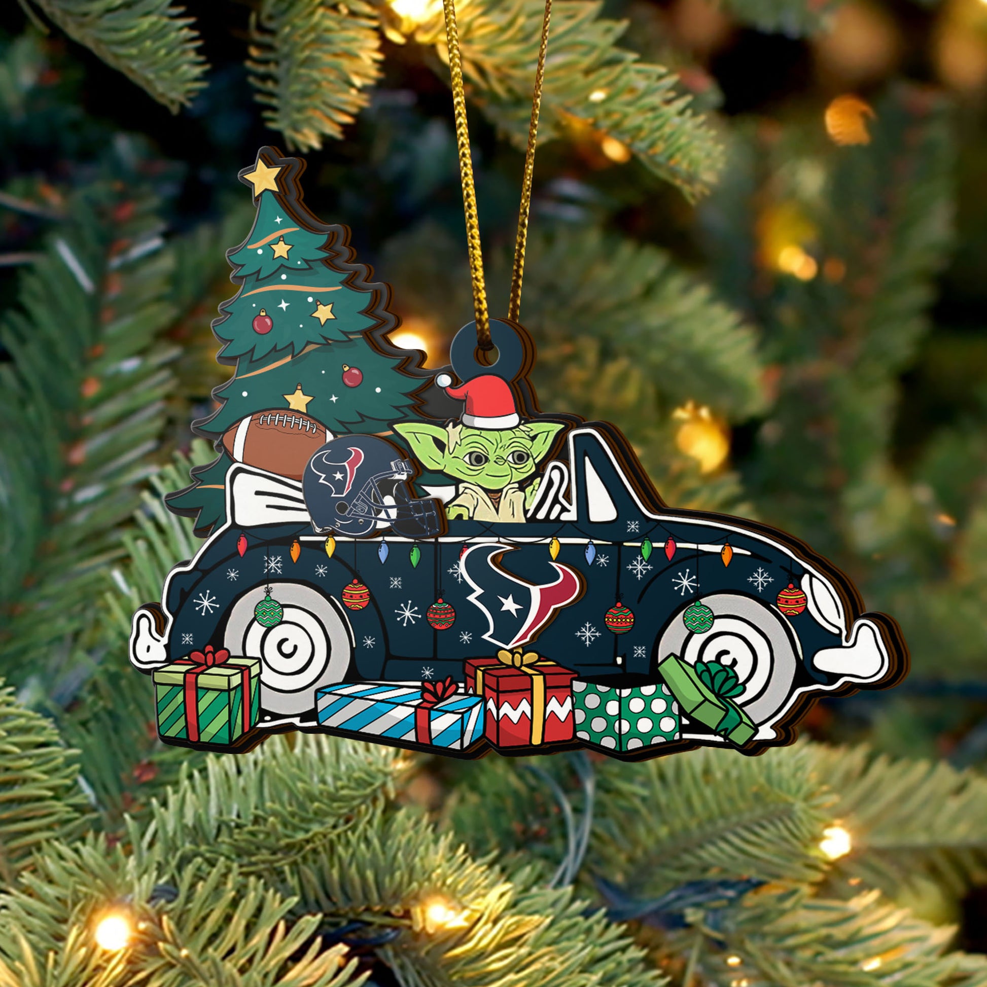 Houston Texans 3 Layered Piece Wooden Ornament, Sport And Baby Yoda Ornament, Fan Gifts, Hanging Decorations EHIVM-52325