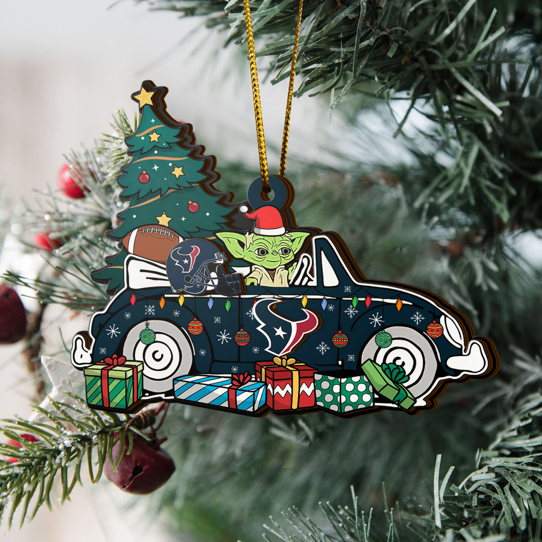 Houston Texans 3 Layered Piece Wooden Ornament, Sport And Baby Yoda Ornament, Fan Gifts, Hanging Decorations EHIVM-52325