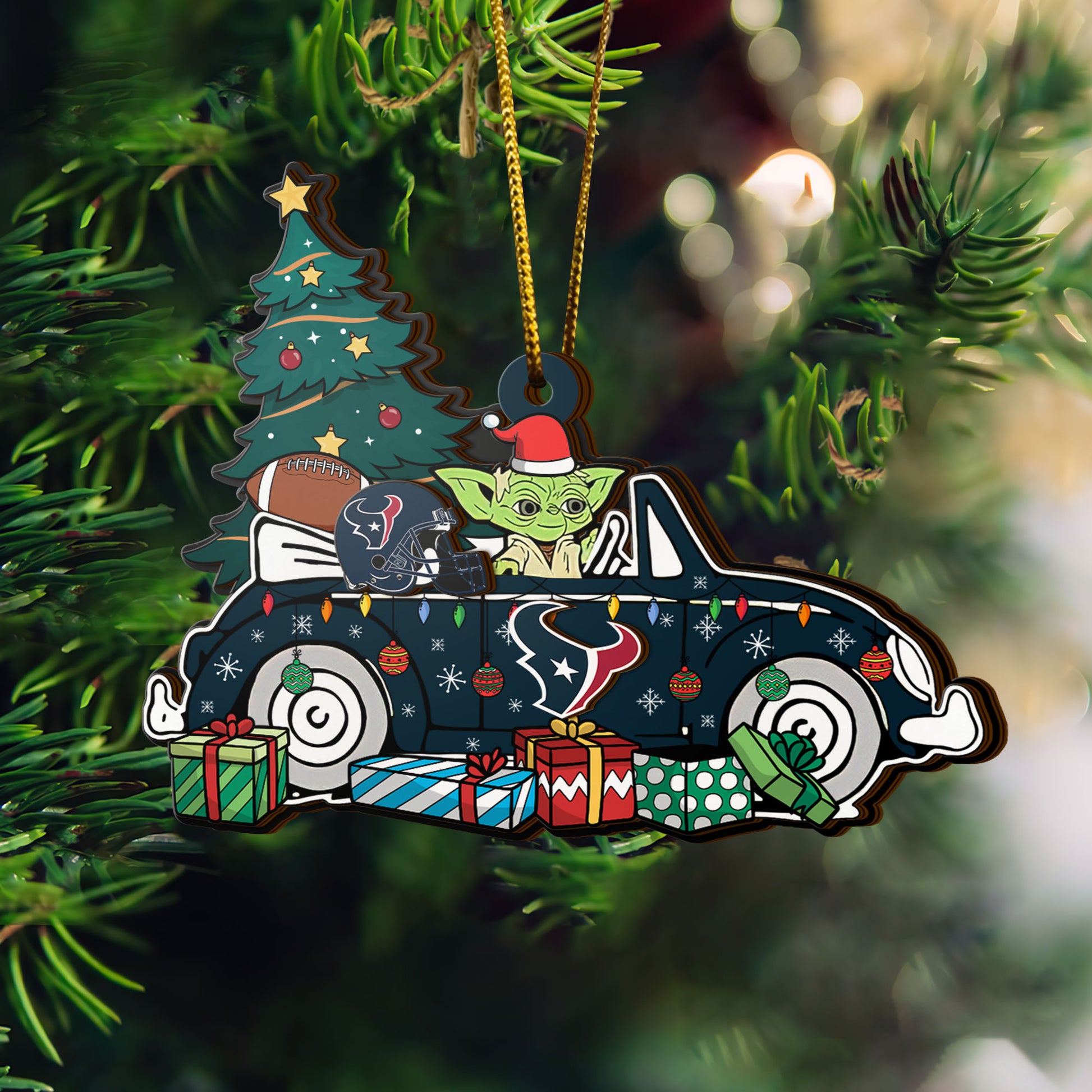 Houston Texans 3 Layered Piece Wooden Ornament, Sport And Baby Yoda Ornament, Fan Gifts, Hanging Decorations EHIVM-52325