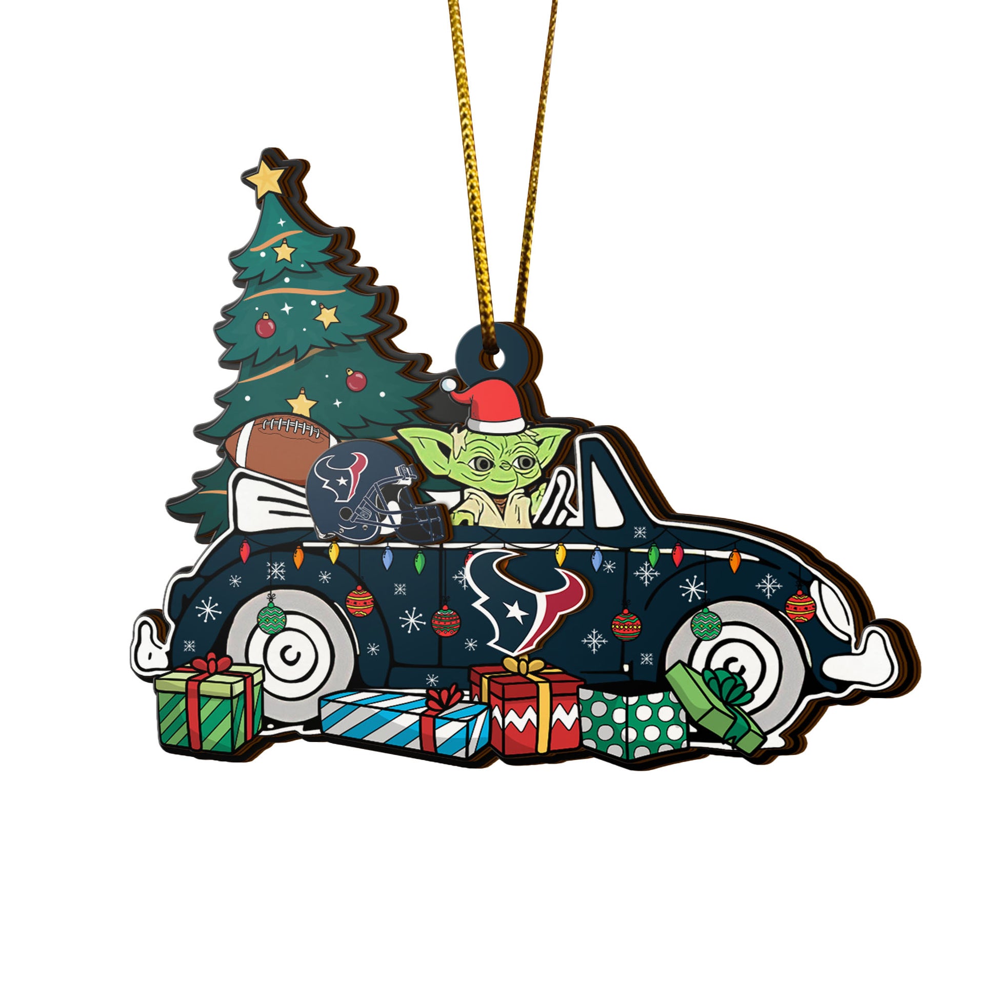 Houston Texans 3 Layered Piece Wooden Ornament, Sport And Baby Yoda Ornament, Fan Gifts, Hanging Decorations EHIVM-52325