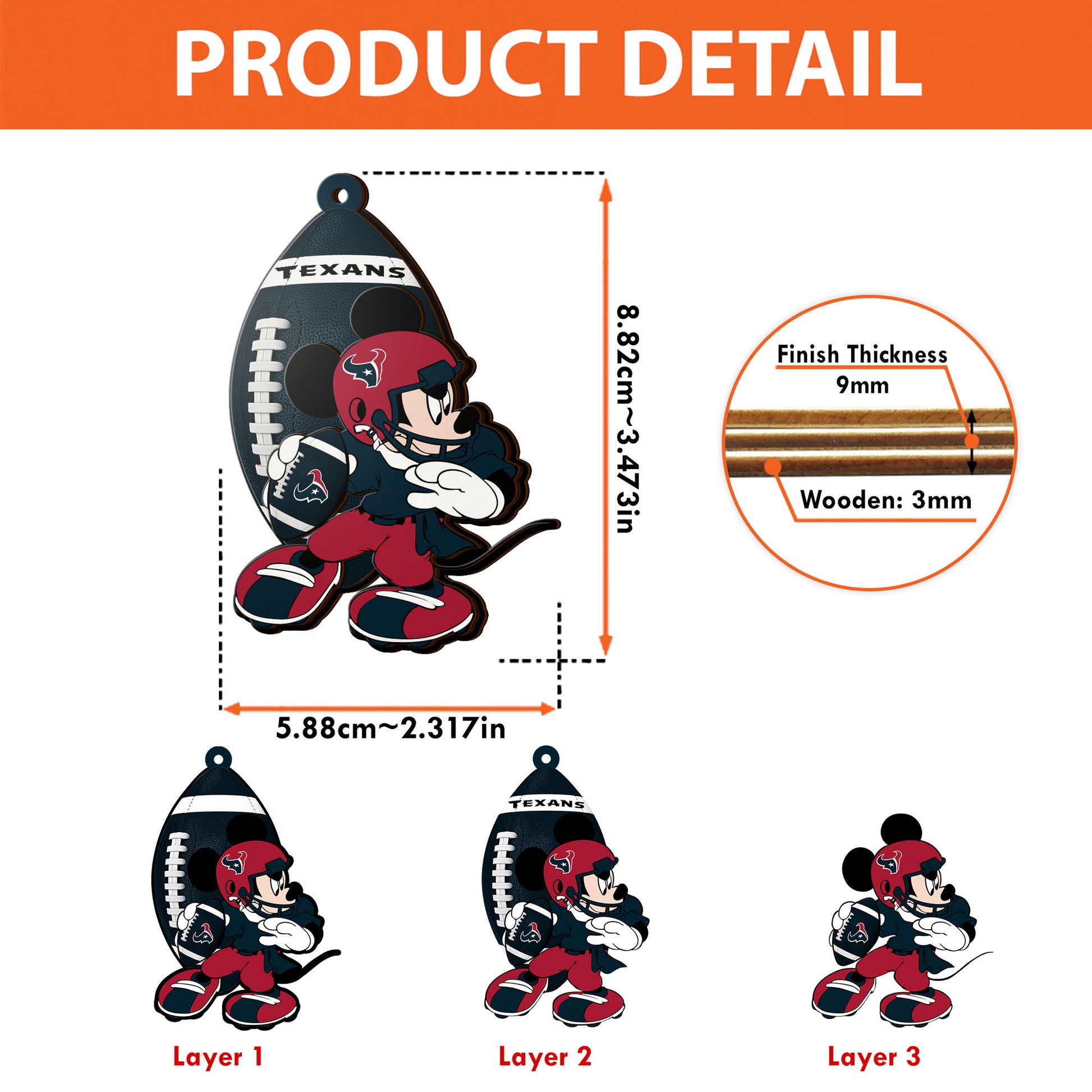 Houston Texans 3 Layered Piece Wooden Ornament, Sport Team And MK Ornament,Sport Ornament, Fan Gifts, Hanging Decoration EHIVM-52346