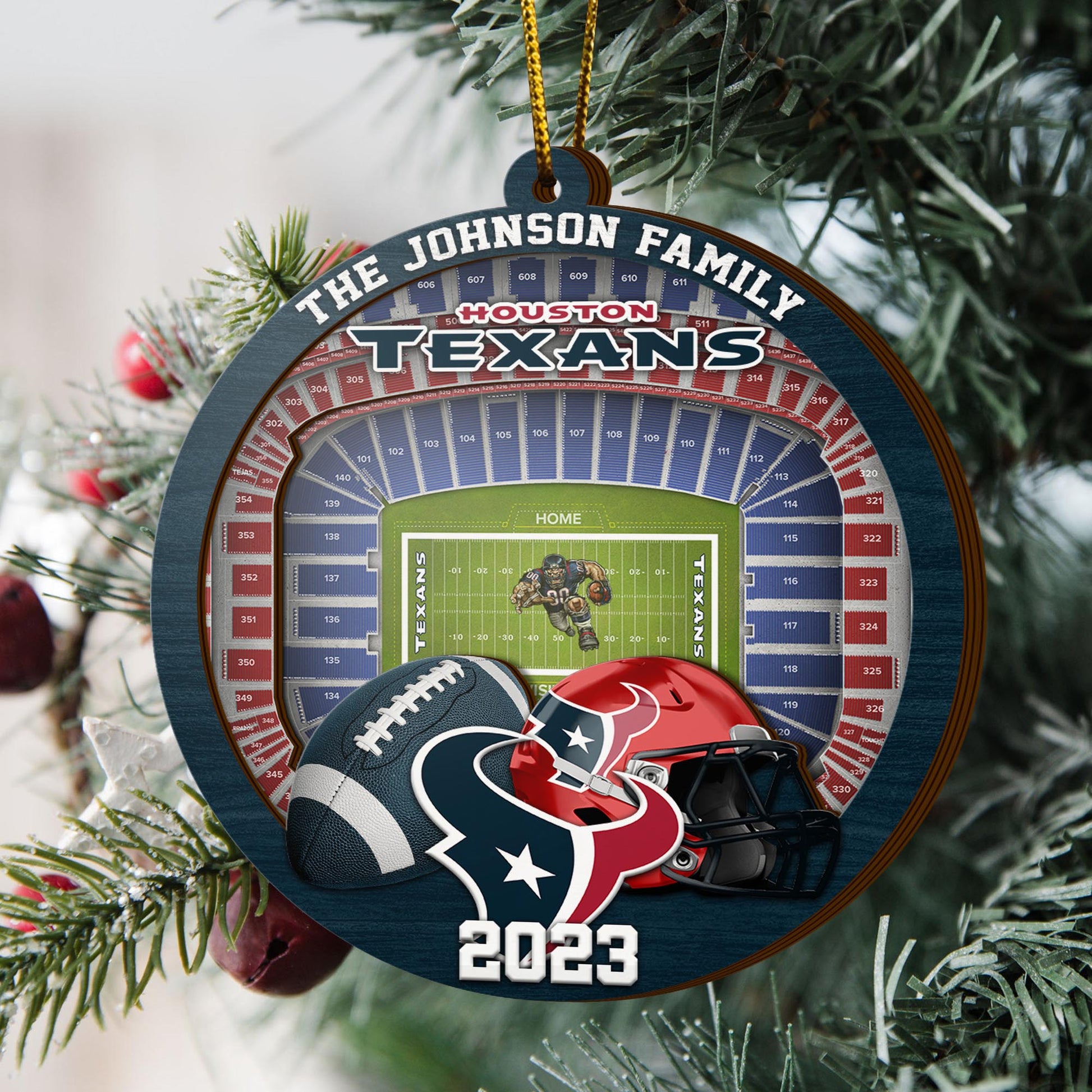 Houston Texans 3 Layered Piece Wooden Ornament Your Family Name And Year, Sport Ornament, Fan Gifts, Hanging Decoration EHIVM-52183