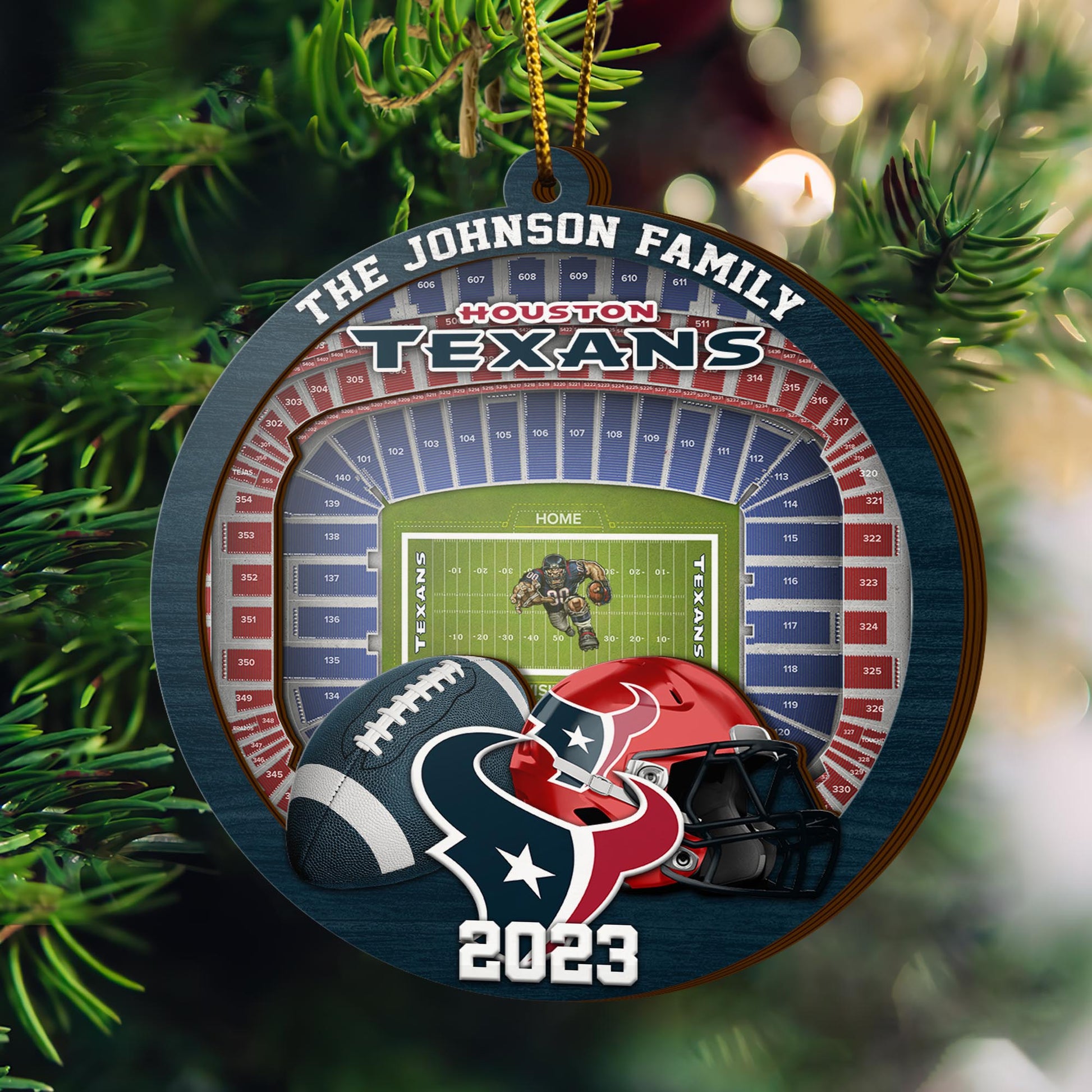 Houston Texans 3 Layered Piece Wooden Ornament Your Family Name And Year, Sport Ornament, Fan Gifts, Hanging Decoration EHIVM-52183