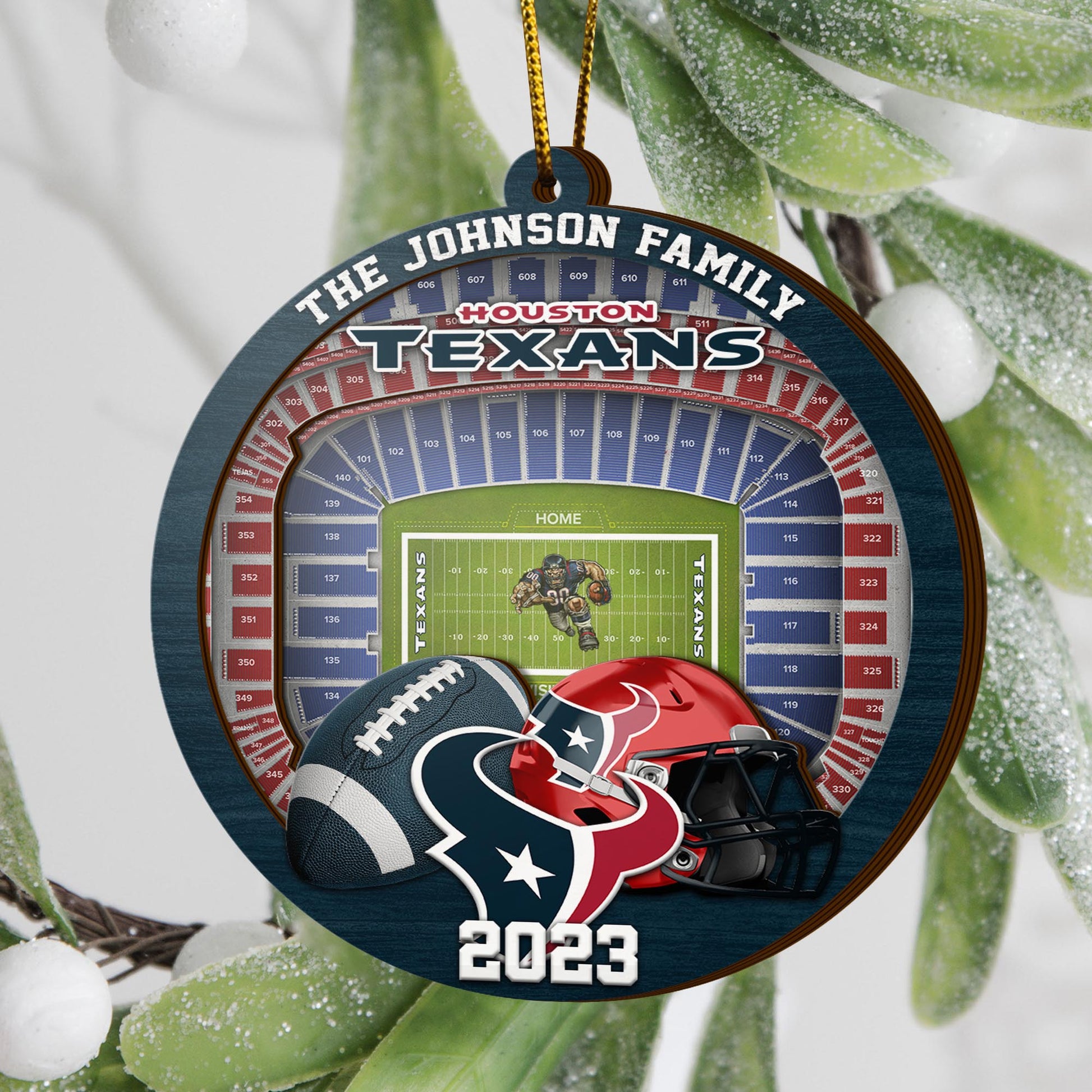 Houston Texans 3 Layered Piece Wooden Ornament Your Family Name And Year, Sport Ornament, Fan Gifts, Hanging Decoration EHIVM-52183