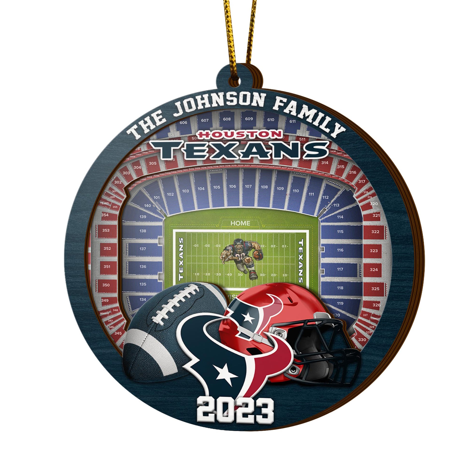 Houston Texans 3 Layered Piece Wooden Ornament Your Family Name And Year, Sport Ornament, Fan Gifts, Hanging Decoration EHIVM-52183