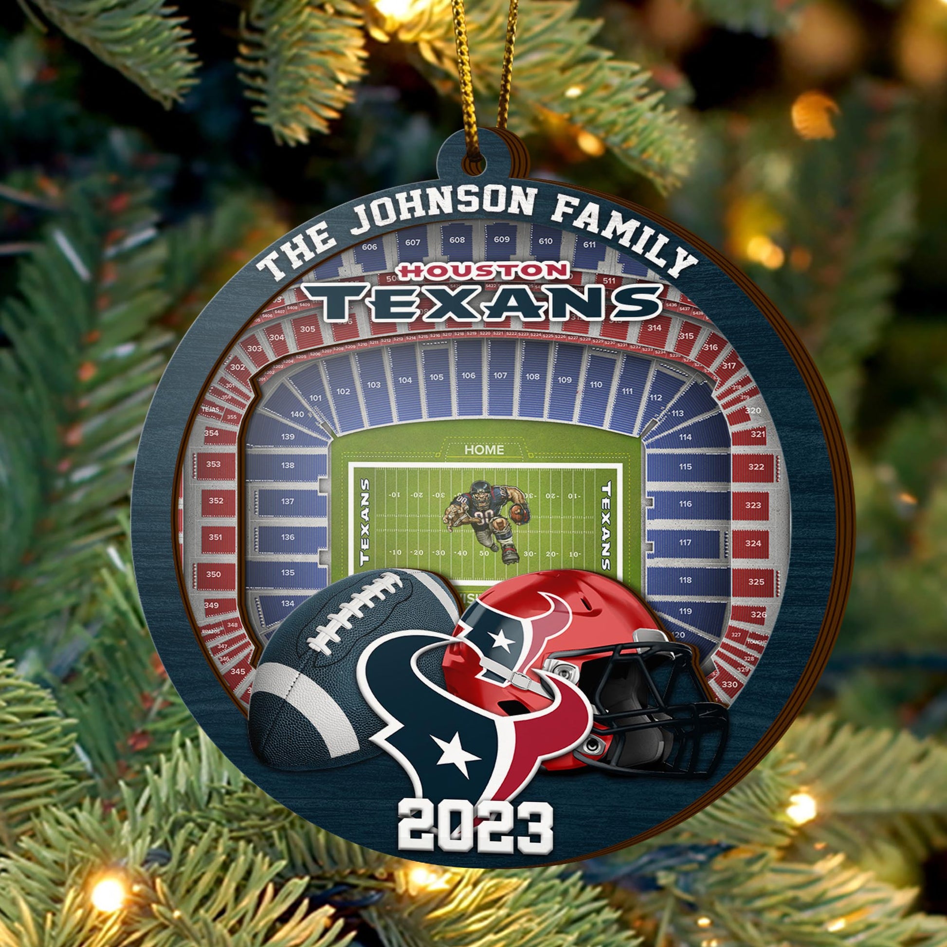 Houston Texans 3 Layered Piece Wooden Ornament Your Family Name And Year, Sport Ornament, Fan Gifts, Hanging Decoration EHIVM-52183
