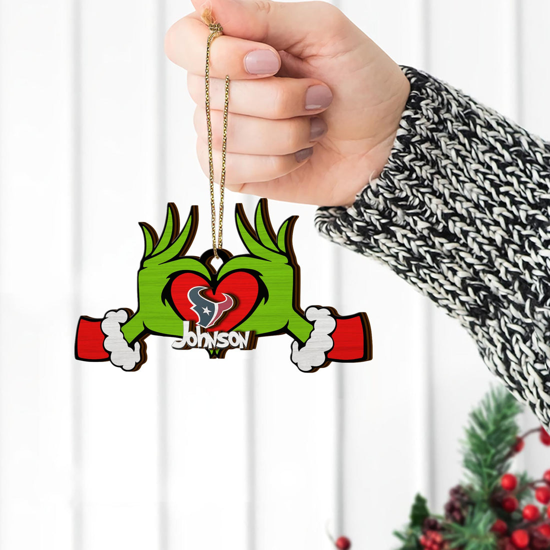 Houston Texans And GR 2 Layered Piece Wooden Ornament Custom Your Name, Sport Ornament, Sport Home Decorations , Sport Gifts ETRG-52188