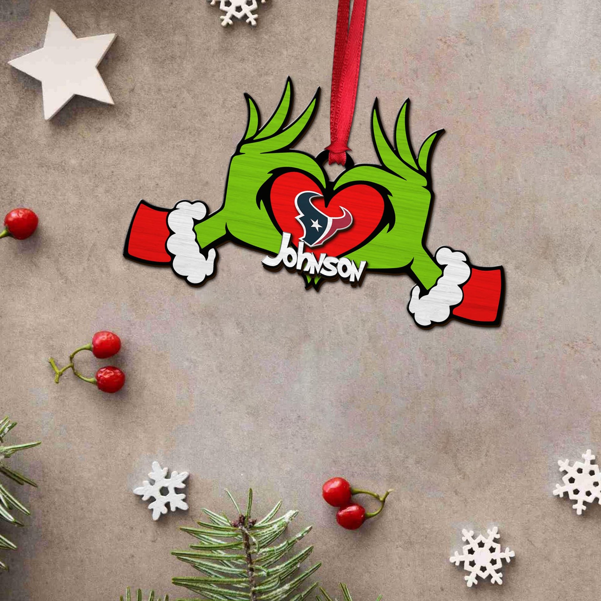 Houston Texans And GR 2 Layered Piece Wooden Ornament Custom Your Name, Sport Ornament, Sport Home Decorations , Sport Gifts ETRG-52188