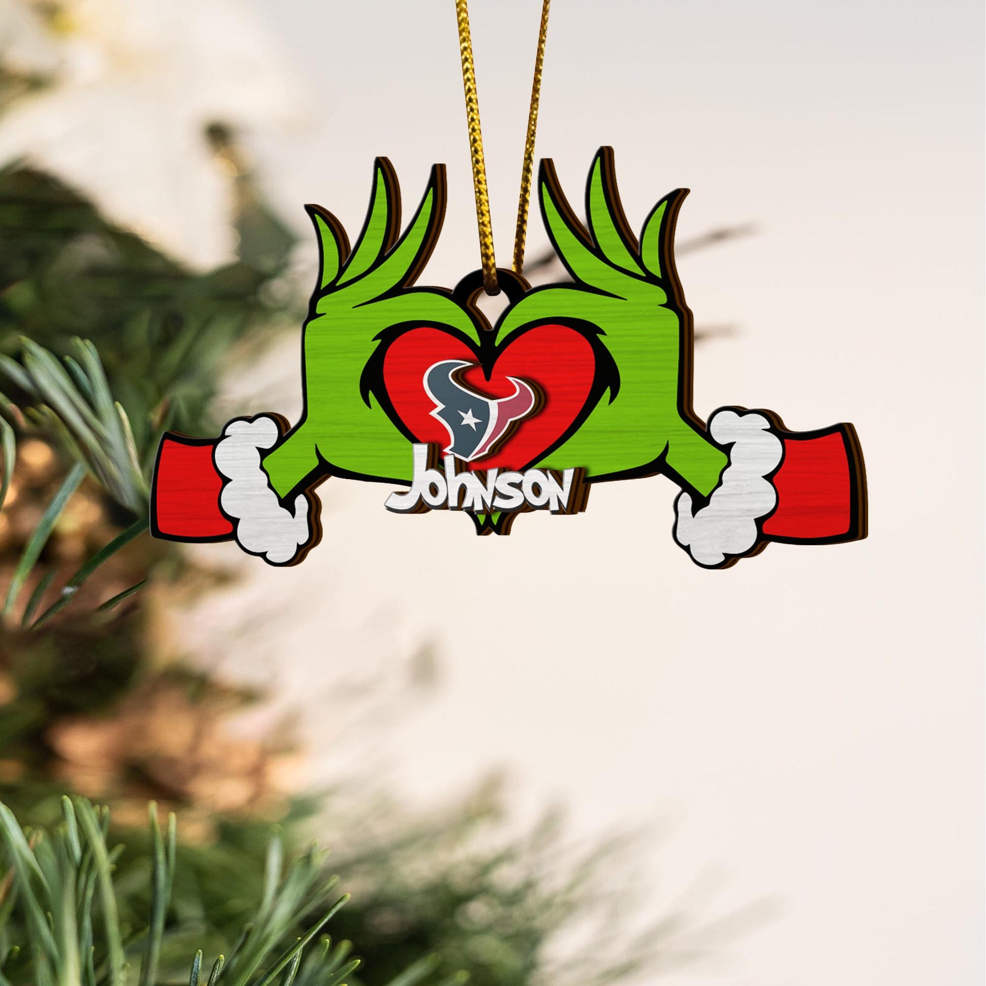 Houston Texans And GR 2 Layered Piece Wooden Ornament Custom Your Name, Sport Ornament, Sport Home Decorations , Sport Gifts ETRG-52188