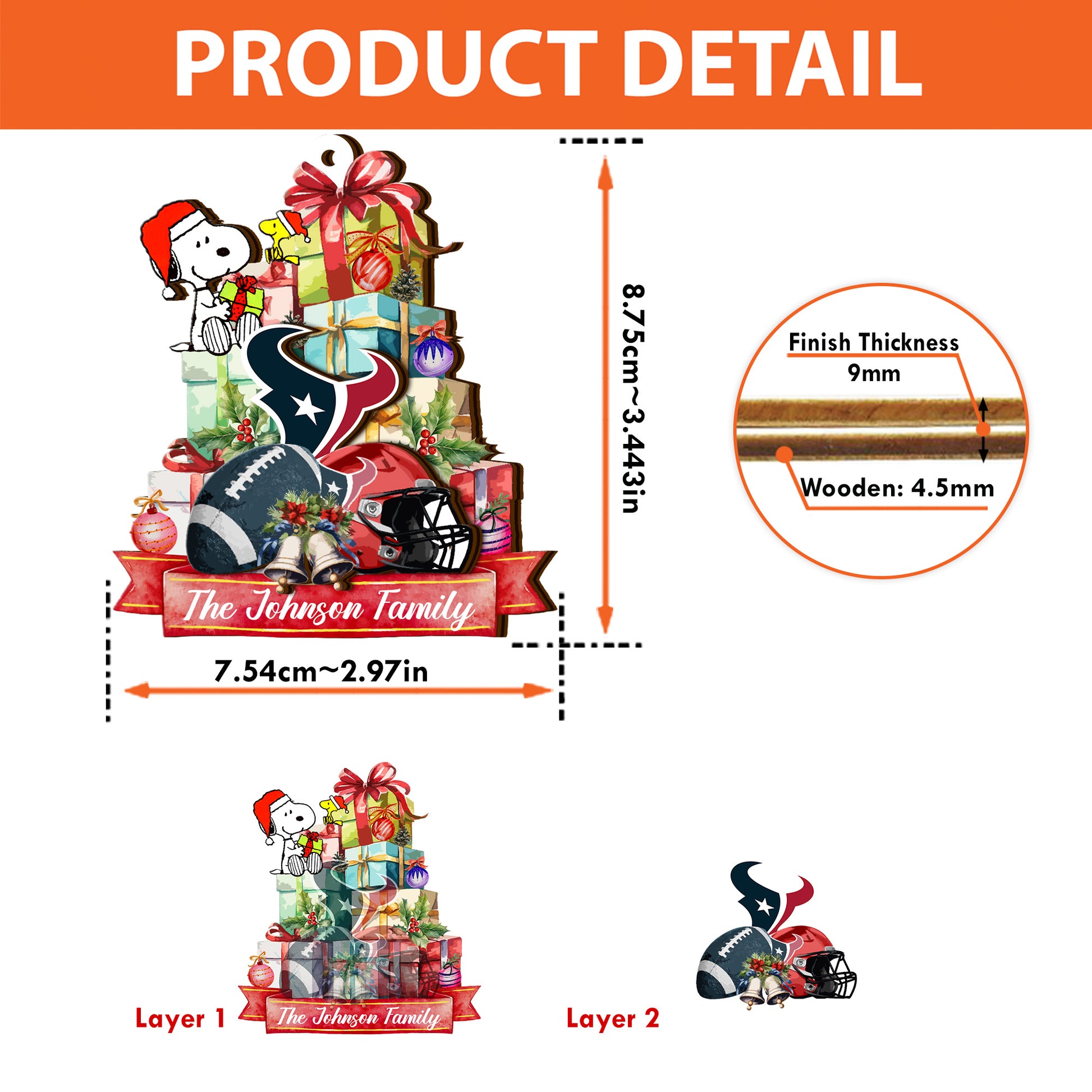 Houston Texans And SN 2 Layered Piece Wooden Ornament Custom Your Family Name, Sport Ornament, Fan Gifts, Hanging Decorations EHIVM-52192