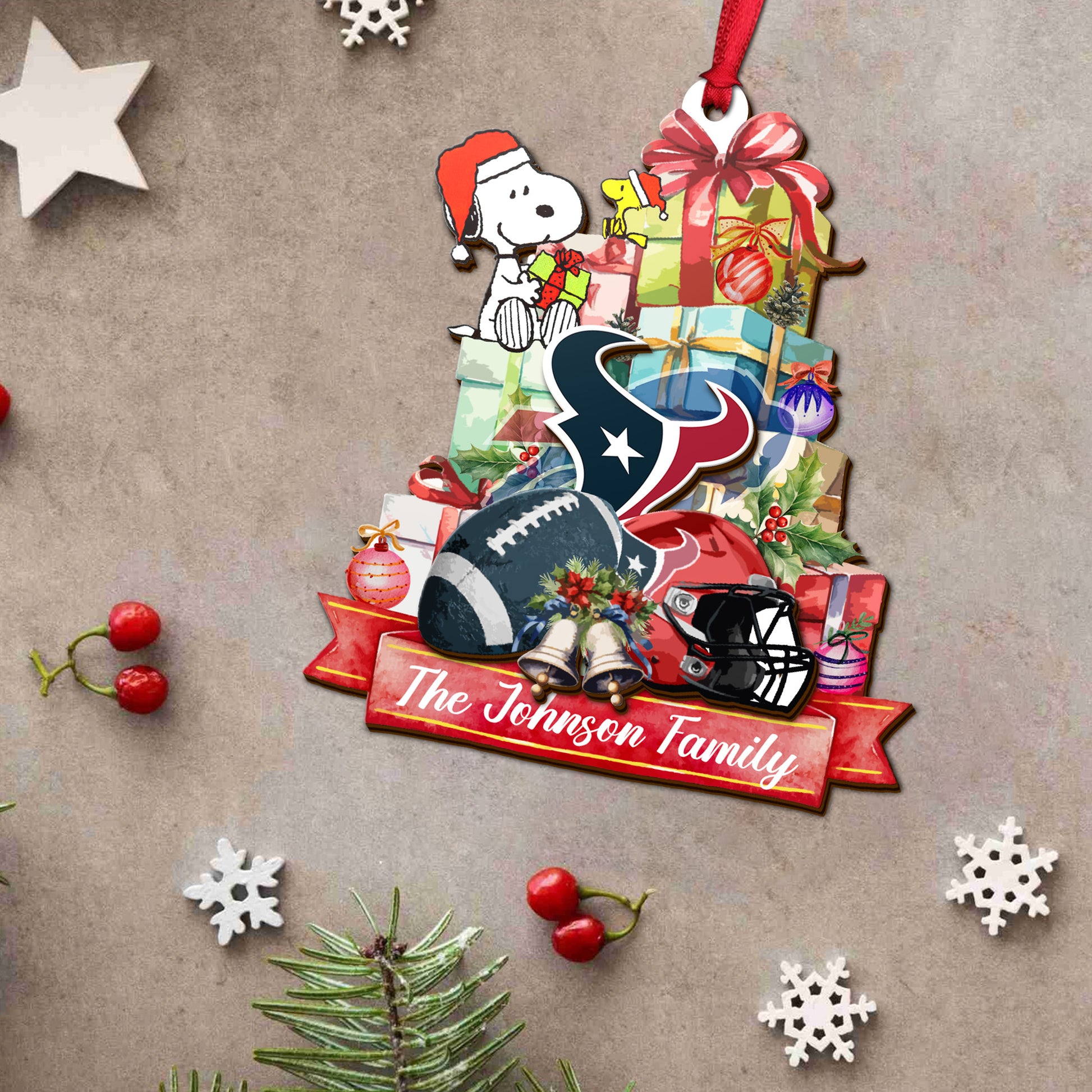 Houston Texans And SN 2 Layered Piece Wooden Ornament Custom Your Family Name, Sport Ornament, Fan Gifts, Hanging Decorations EHIVM-52192