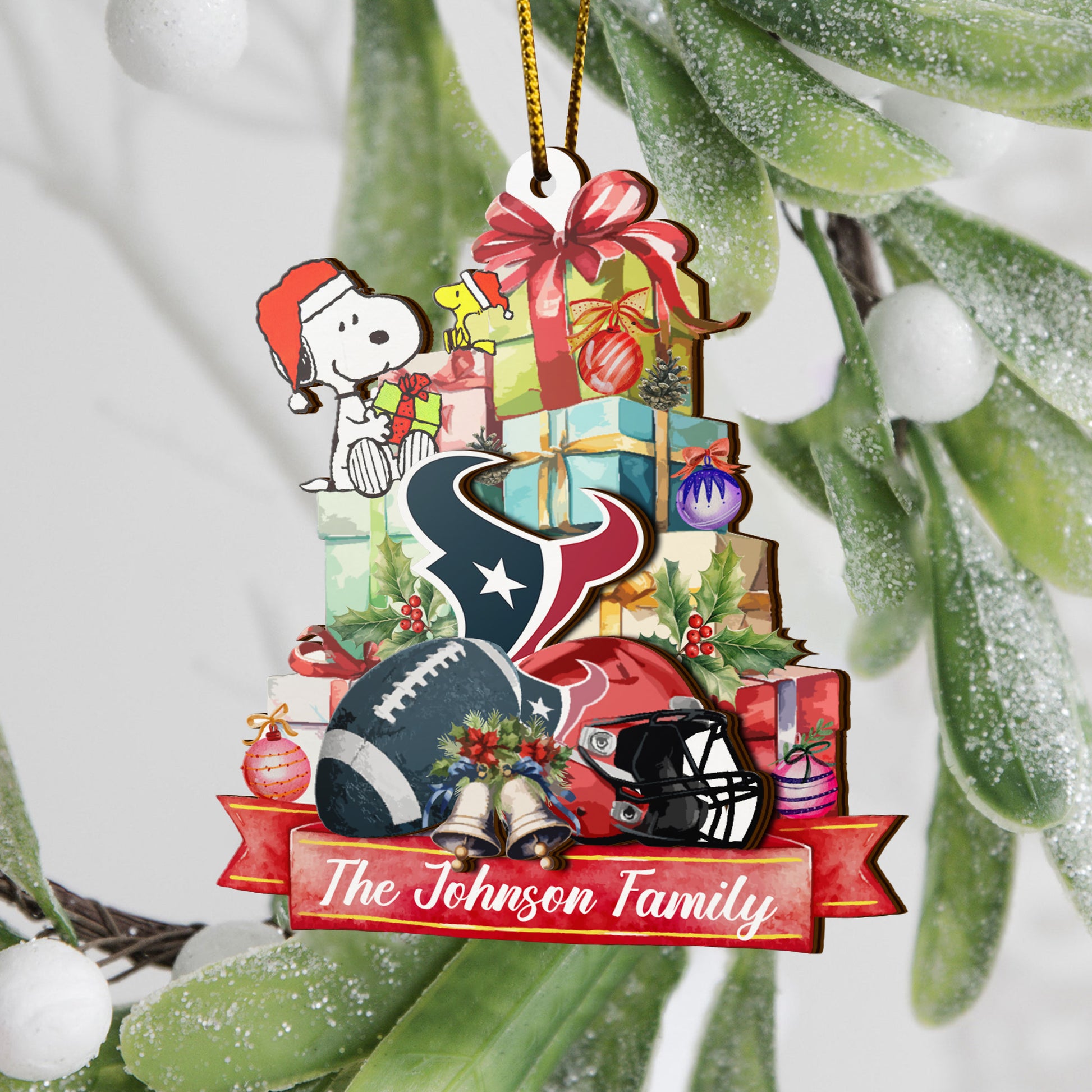 Houston Texans And SN 2 Layered Piece Wooden Ornament Custom Your Family Name, Sport Ornament, Fan Gifts, Hanging Decorations EHIVM-52192