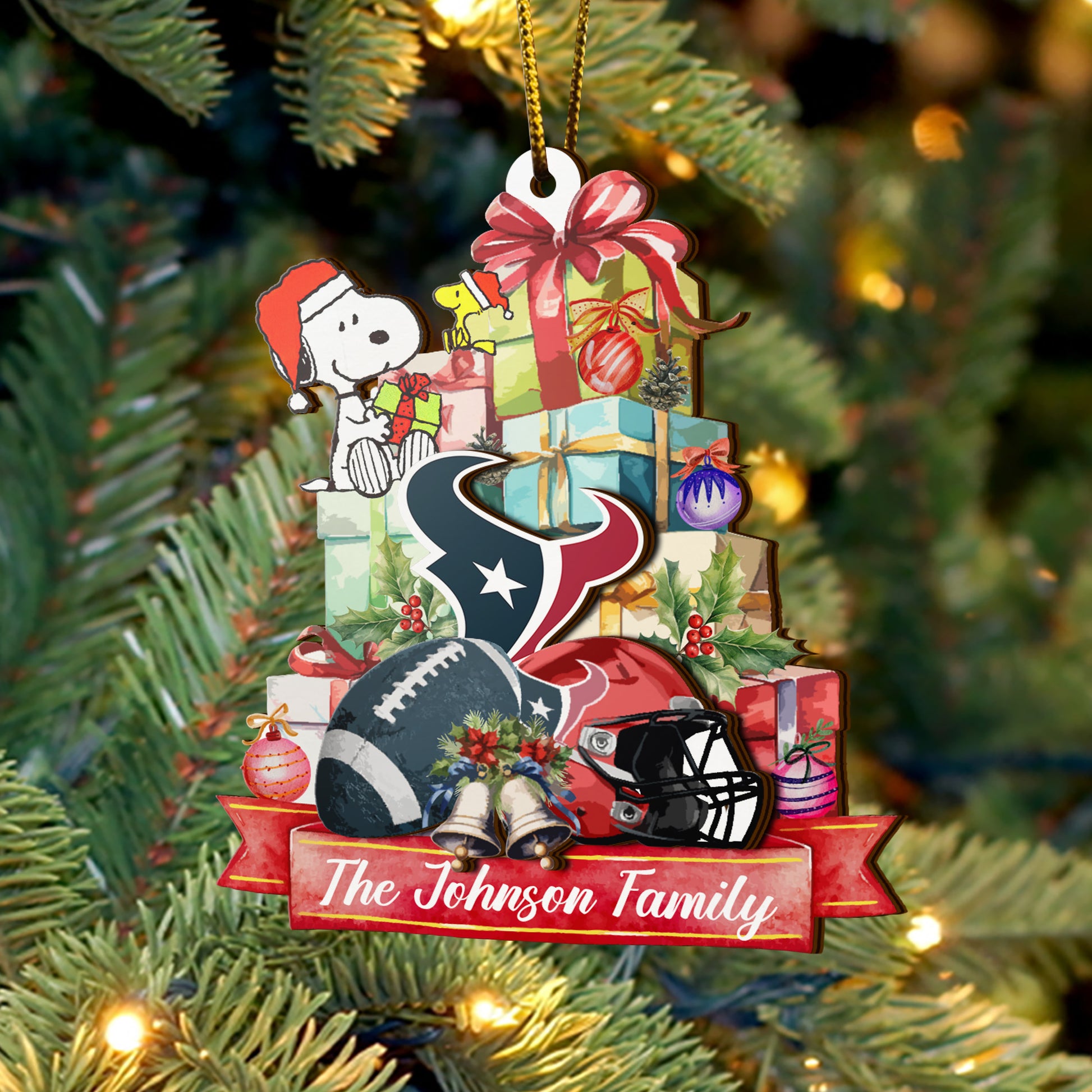 Houston Texans And SN 2 Layered Piece Wooden Ornament Custom Your Family Name, Sport Ornament, Fan Gifts, Hanging Decorations EHIVM-52192