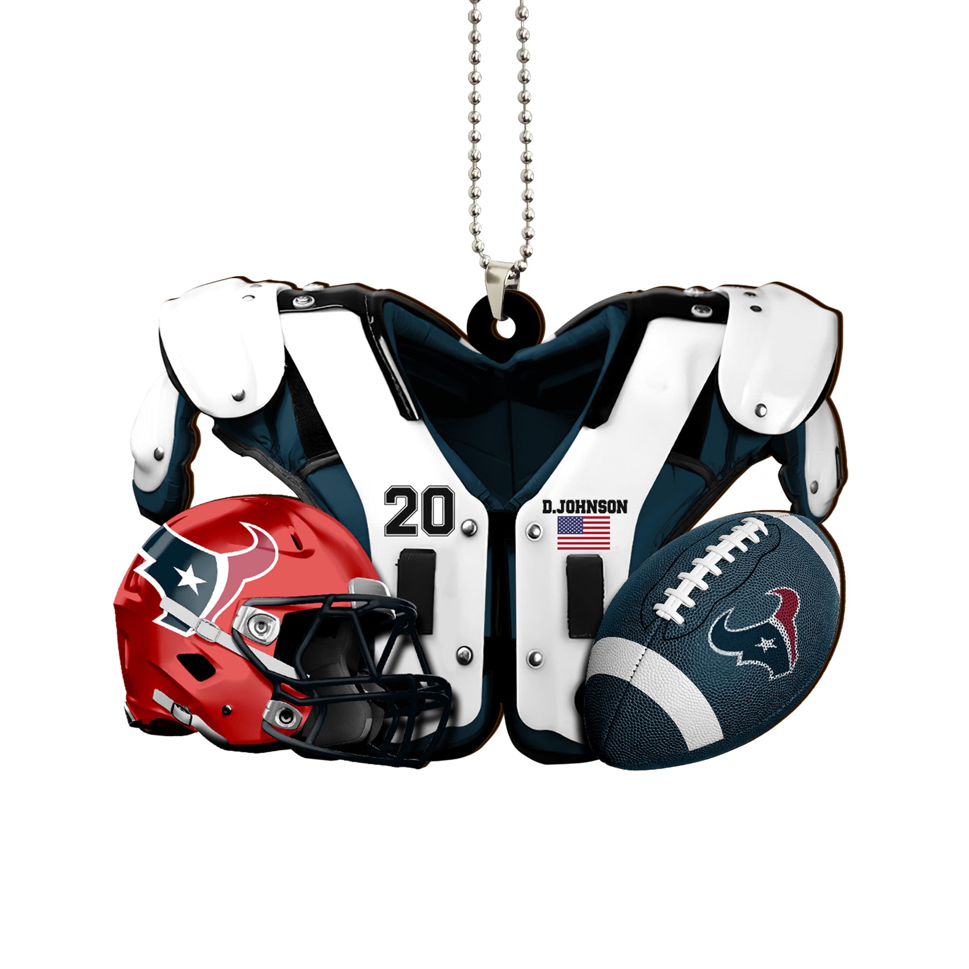 Houston Texans Car Ornament Custom Name And Number, Sport Ornament , Sport Decorations ETRG-52166
